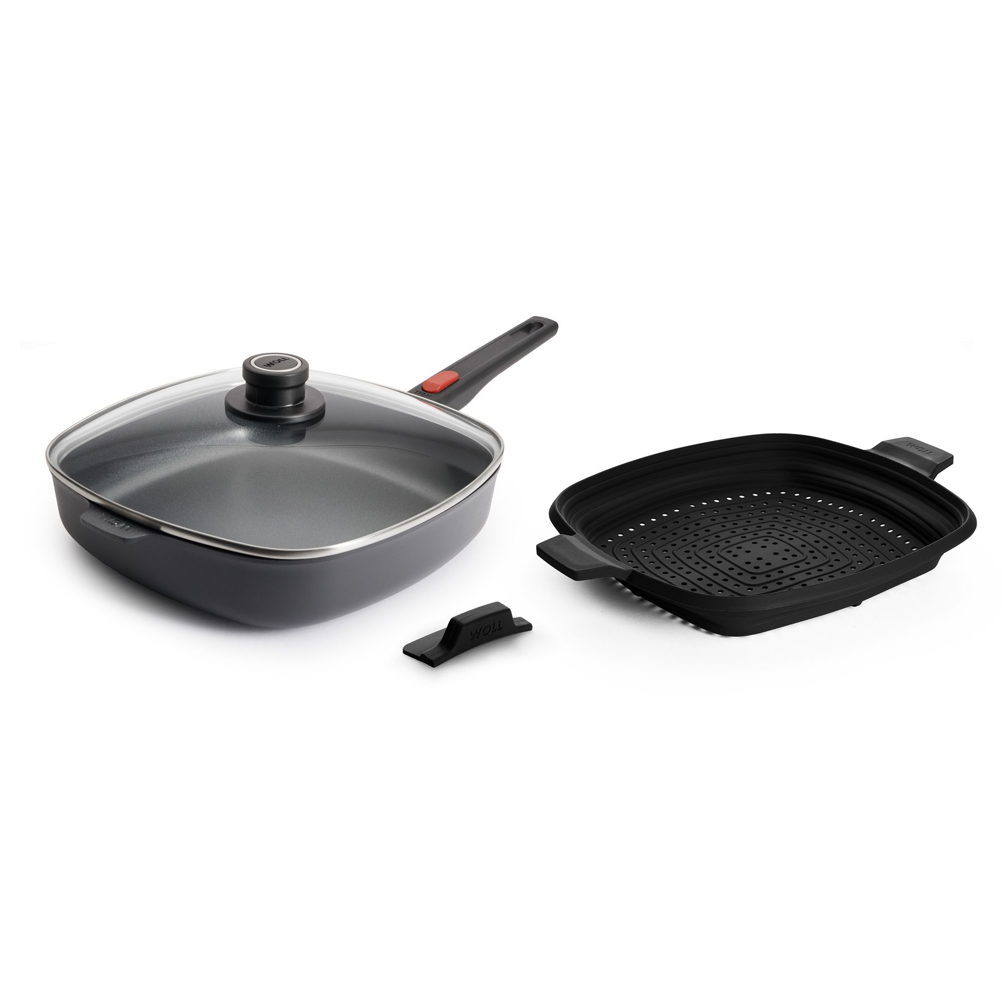 WOLL® D-Lite Viereckpfanne 28x28cm inkl. Silikonzubehör und Deckel, PFAS-fre