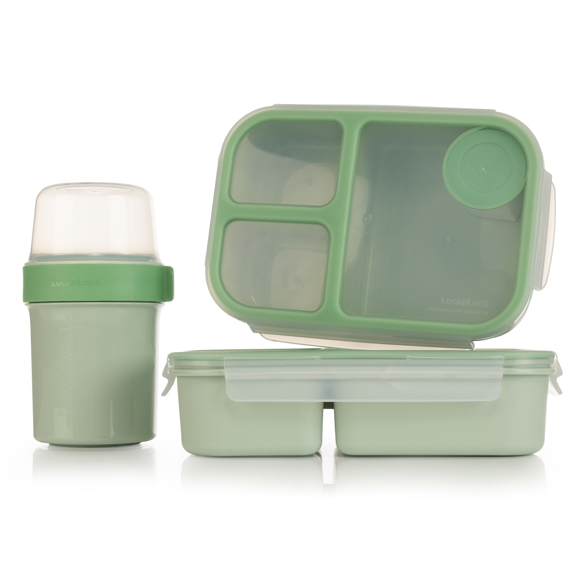 LocknLock 2 Lunch-Boxen, 1x980ml und 1x1,5L und 1 Joghurt-to-Go Becher à 870ml