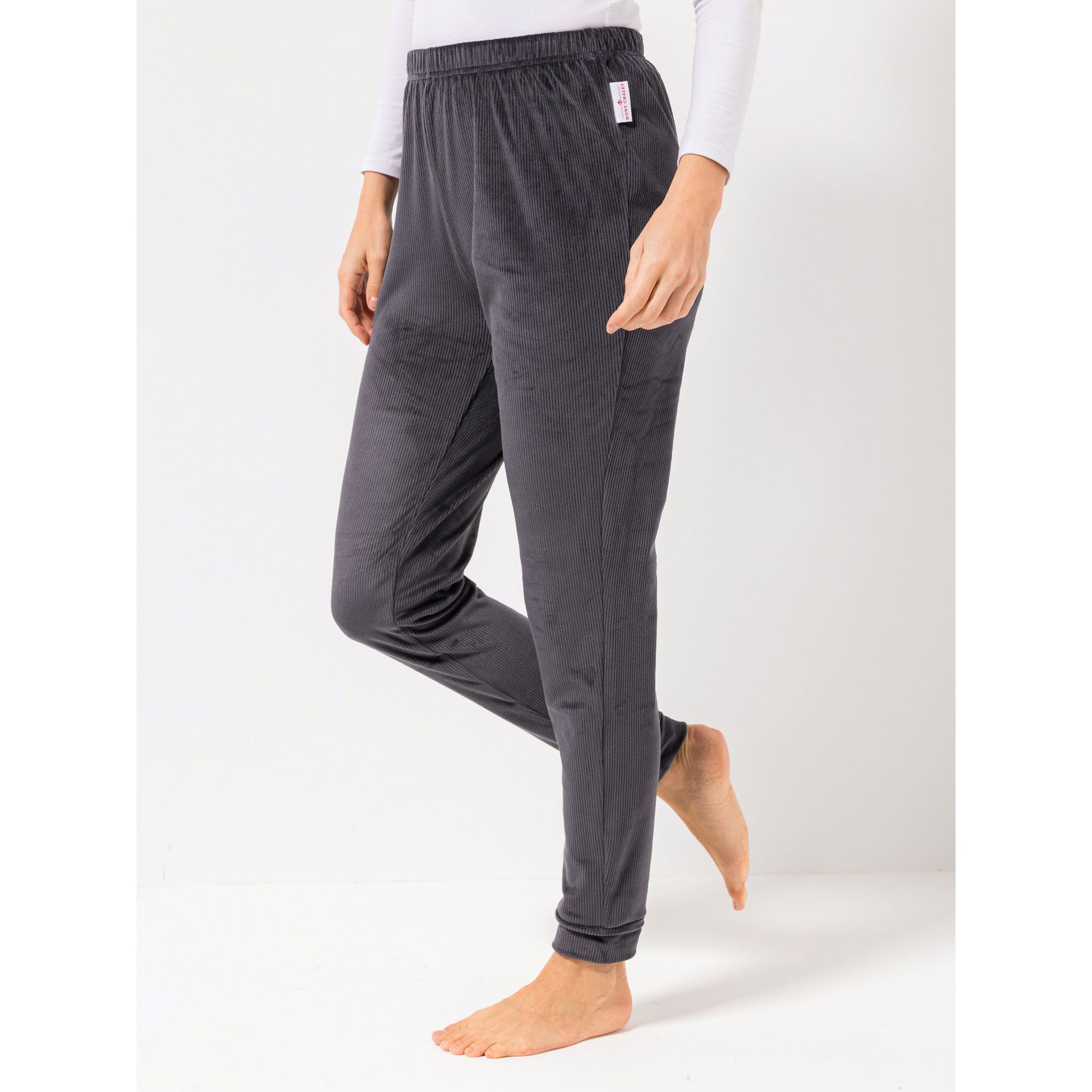 MONT CHALET Damen-Hose uni Cord-Optik Mikrofaser Samtfell Velours Plüsch