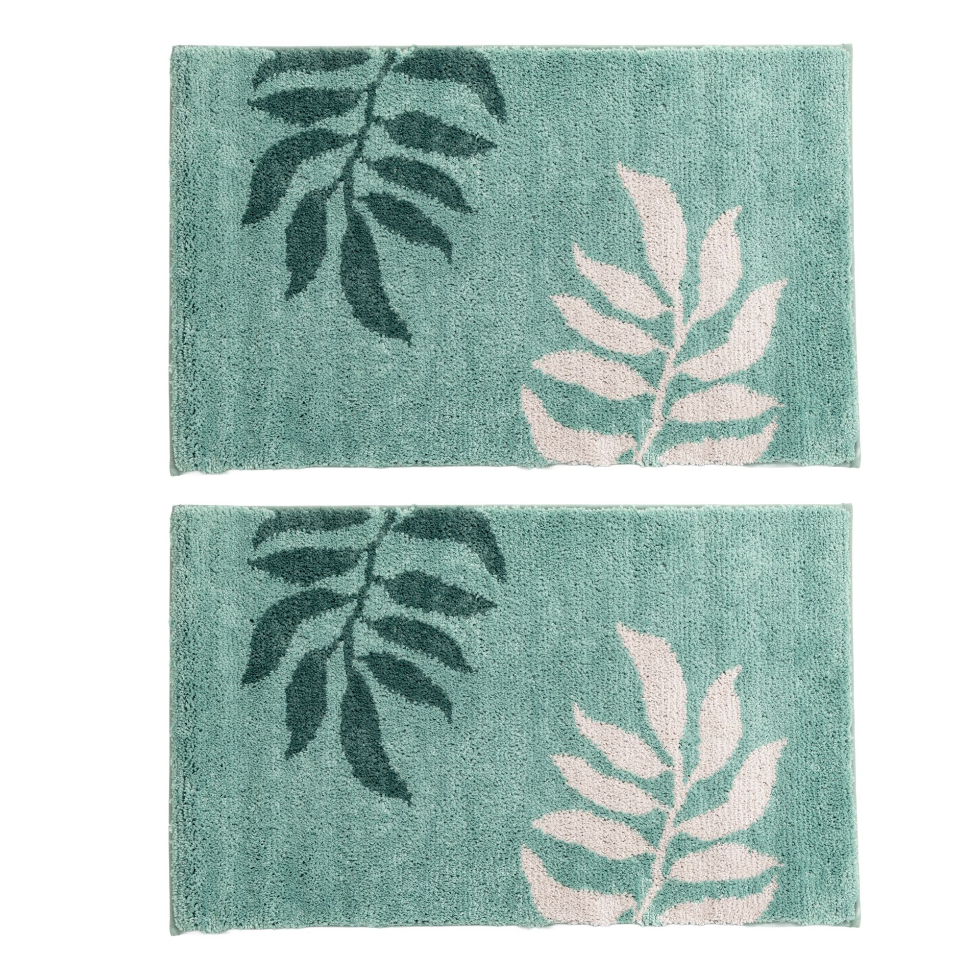 CASA FONDO 2 Fußmatten Blätter, 3-farbig Mikrofaser waschbar, ca. 50x80cm