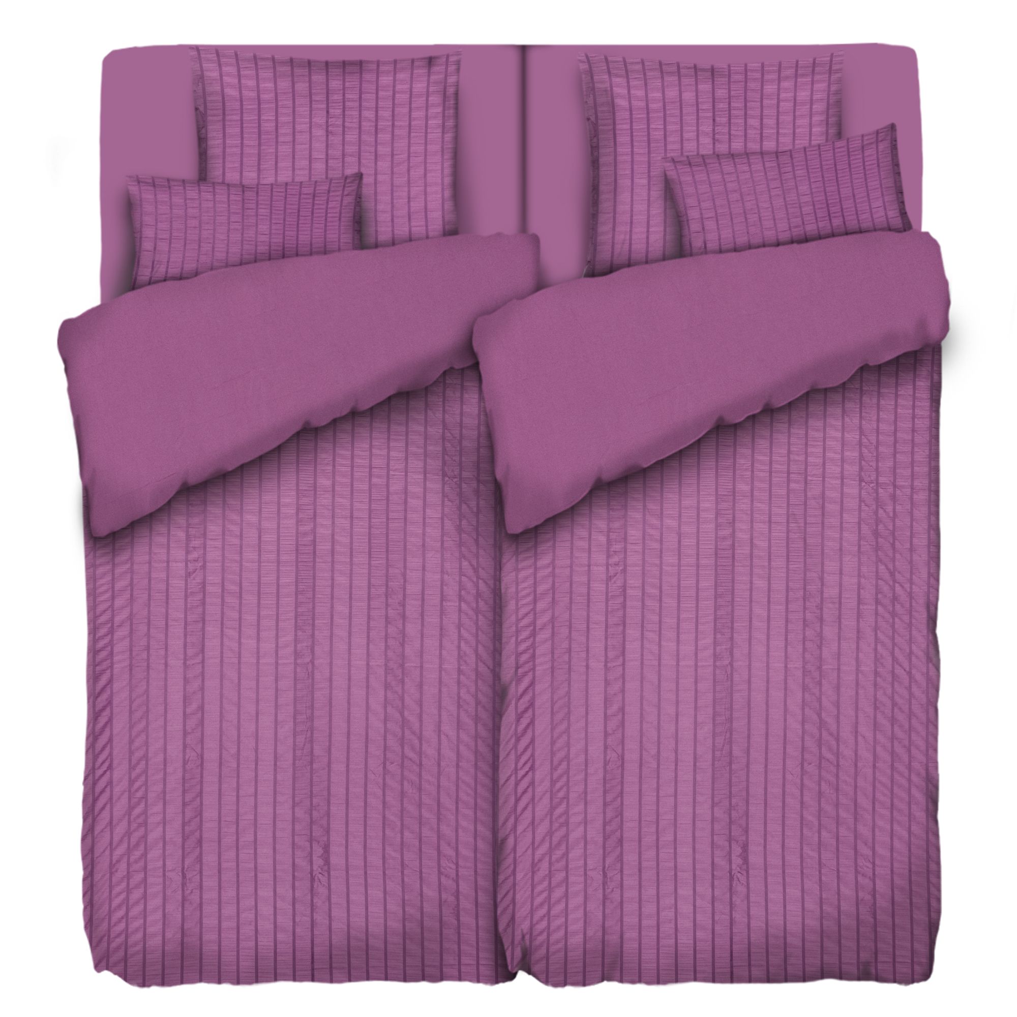 SOFT WAVE Wendebettwäsche uni, breite Streifen MF Seersucker Doppelbett, 8tlg.