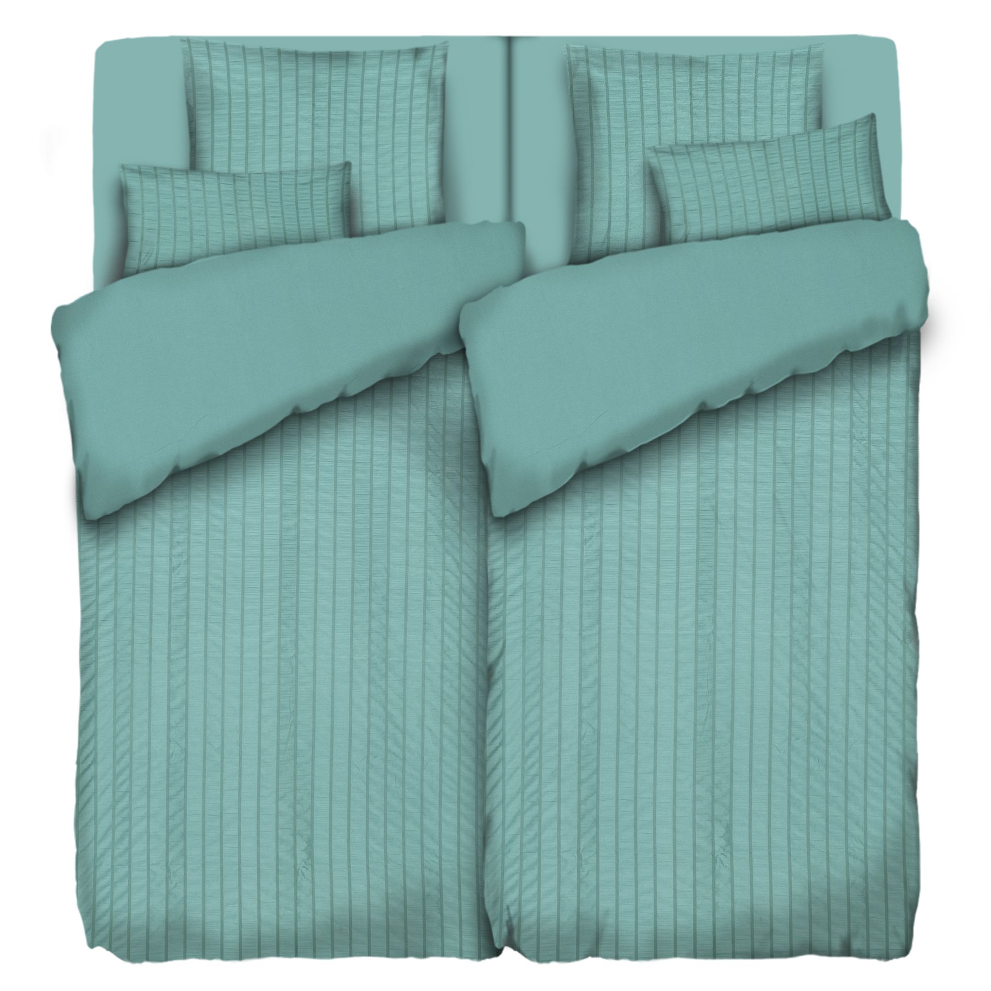 SOFT WAVE Wendebettwäsche uni, breite Streifen MF Seersucker Doppelbett, 8tlg.