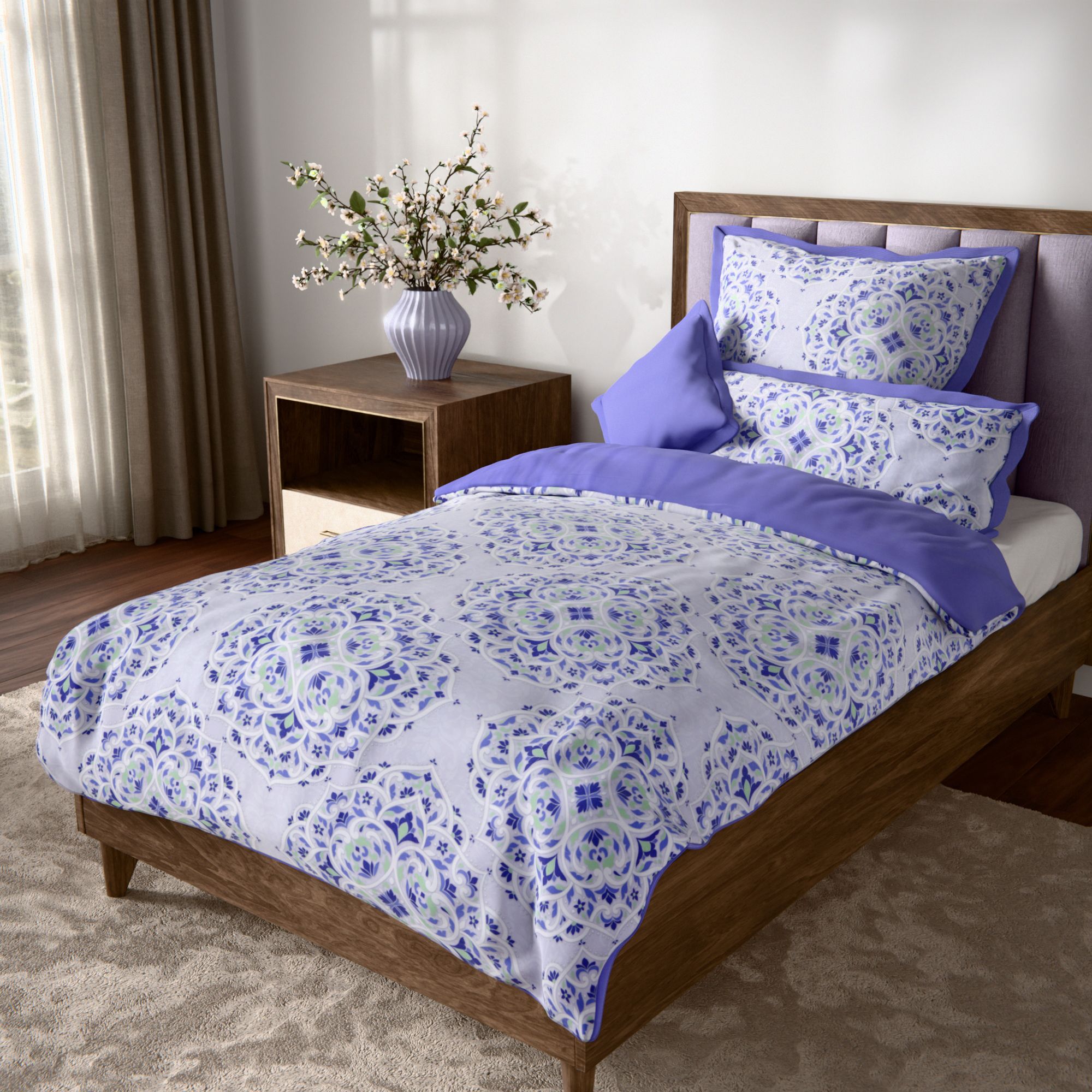 JERYMOOD Wendebettwäsche Ornamente / Stehsaum Mikrofaser Jersey Einzelbett, 4tlg.