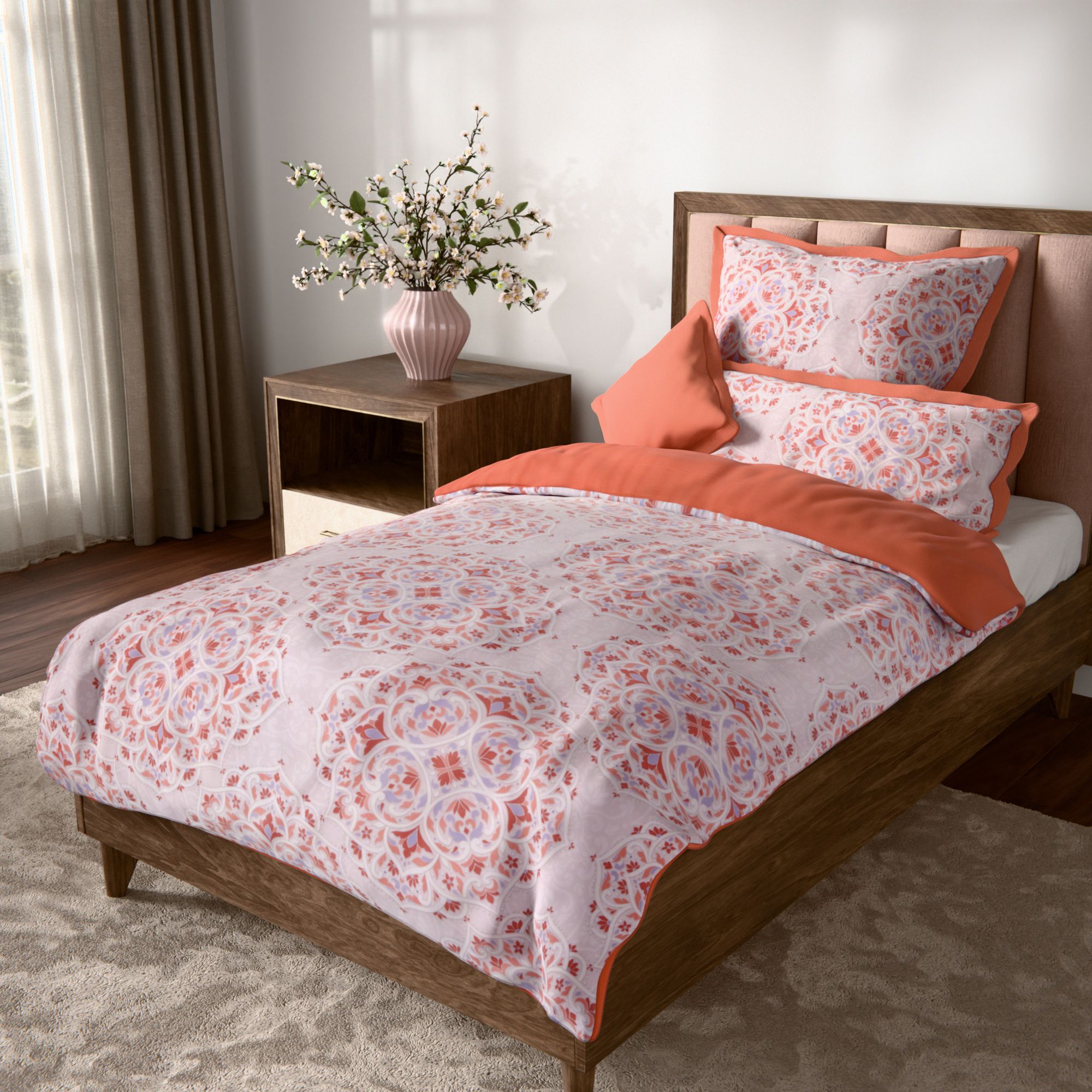 JERYMOOD Wendebettwäsche Ornamente / Stehsaum Mikrofaser Jersey Einzelbett, 4tlg.