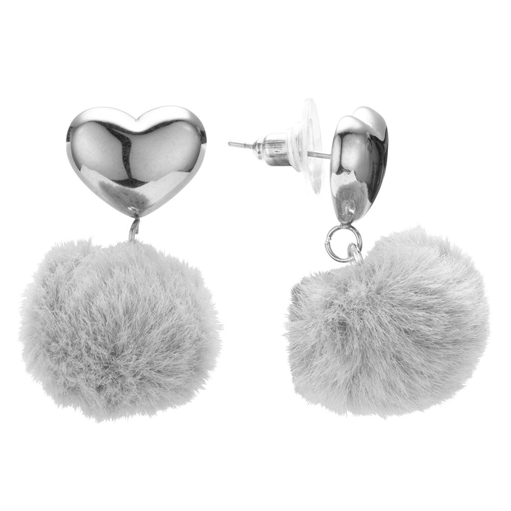MONT CHALET Herzchen-Ohrhänger Edelstahl Fellimitat-Bommel Modeschmuck