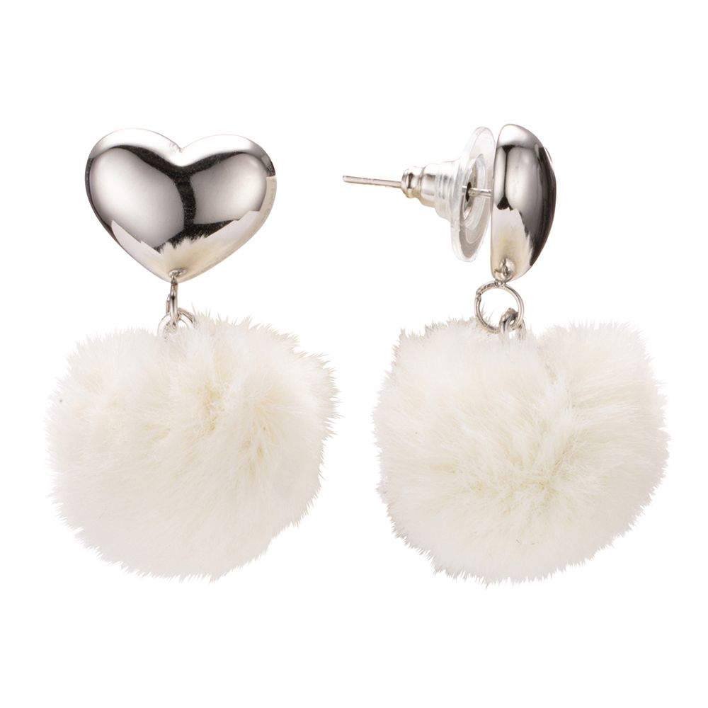 MONT CHALET Herzchen-Ohrhänger Edelstahl Fellimitat-Bommel Modeschmuck