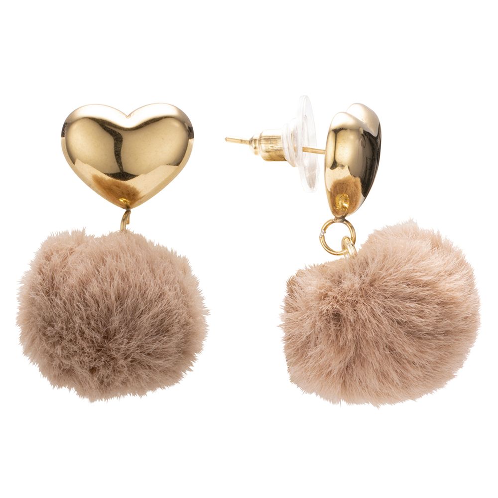 MONT CHALET Herzchen-Ohrhänger Edelstahl Fellimitat-Bommel Modeschmuck