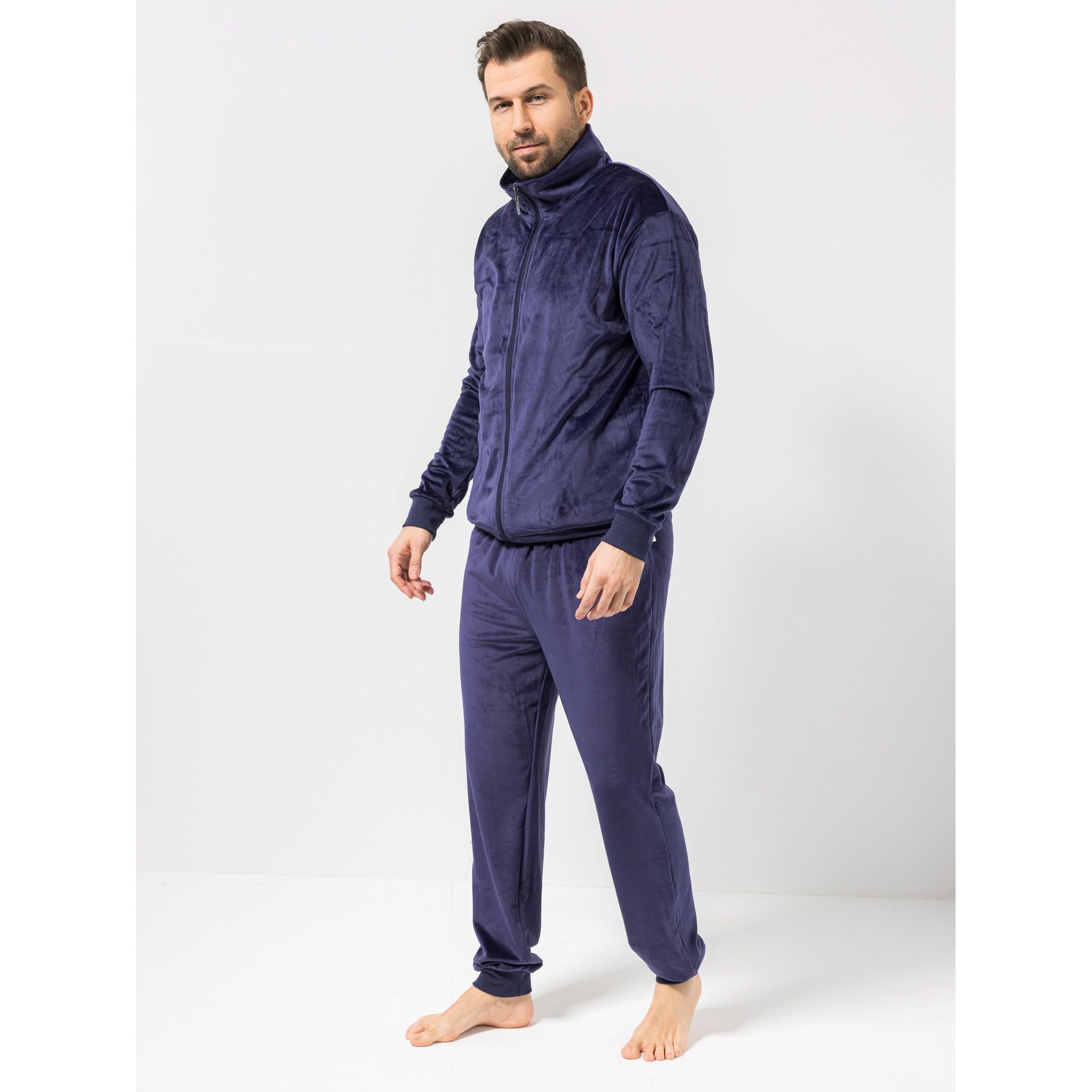 MONT CHALET Herren-Hausanzug uni Mikrofaser Samtfell Stehkragen