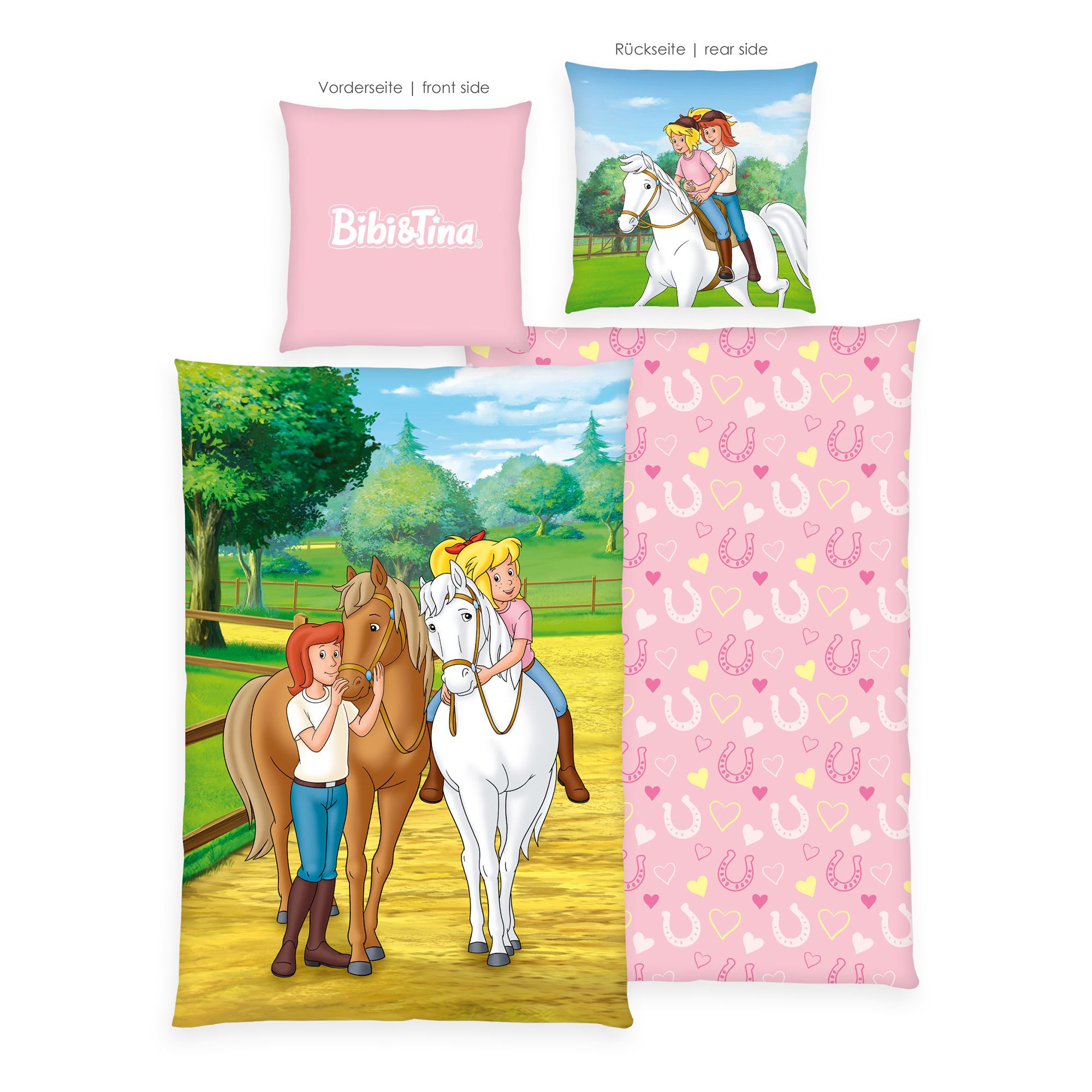 Bibi & Tina® Wendebettwäsche Hufeisen & Herzen Baumwoll Renforcé Einzelbett, 2tlg.