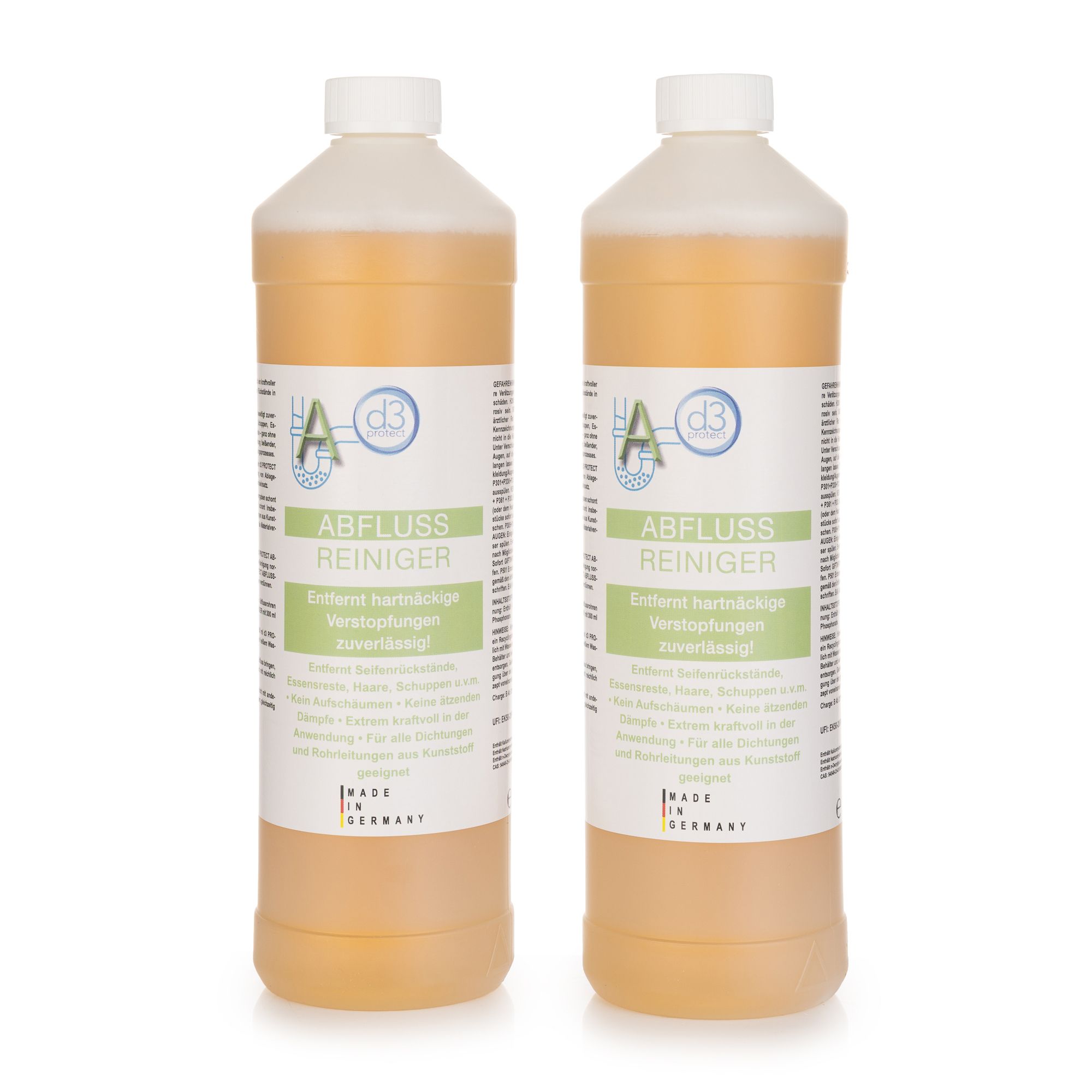 d3 protect® Abflussreiniger für alle Dichtungen & Rohrleitungen 2x 1l