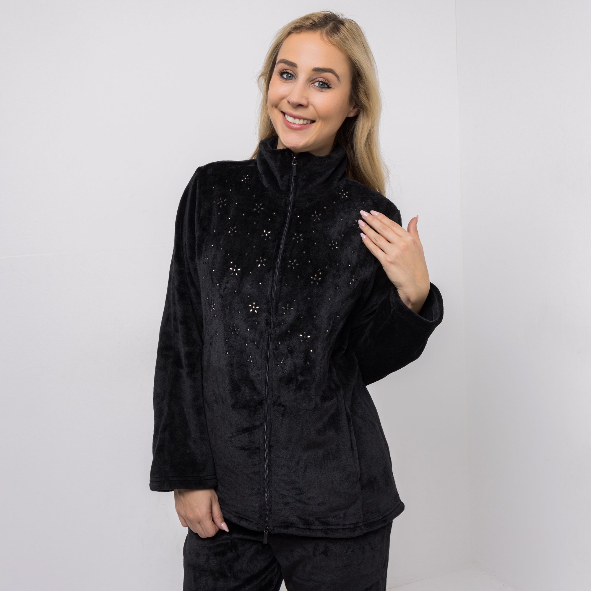 MONT CHALET Damen-Jacke uni Strasssteine Mikrofaser Chinchilla Stehkragen