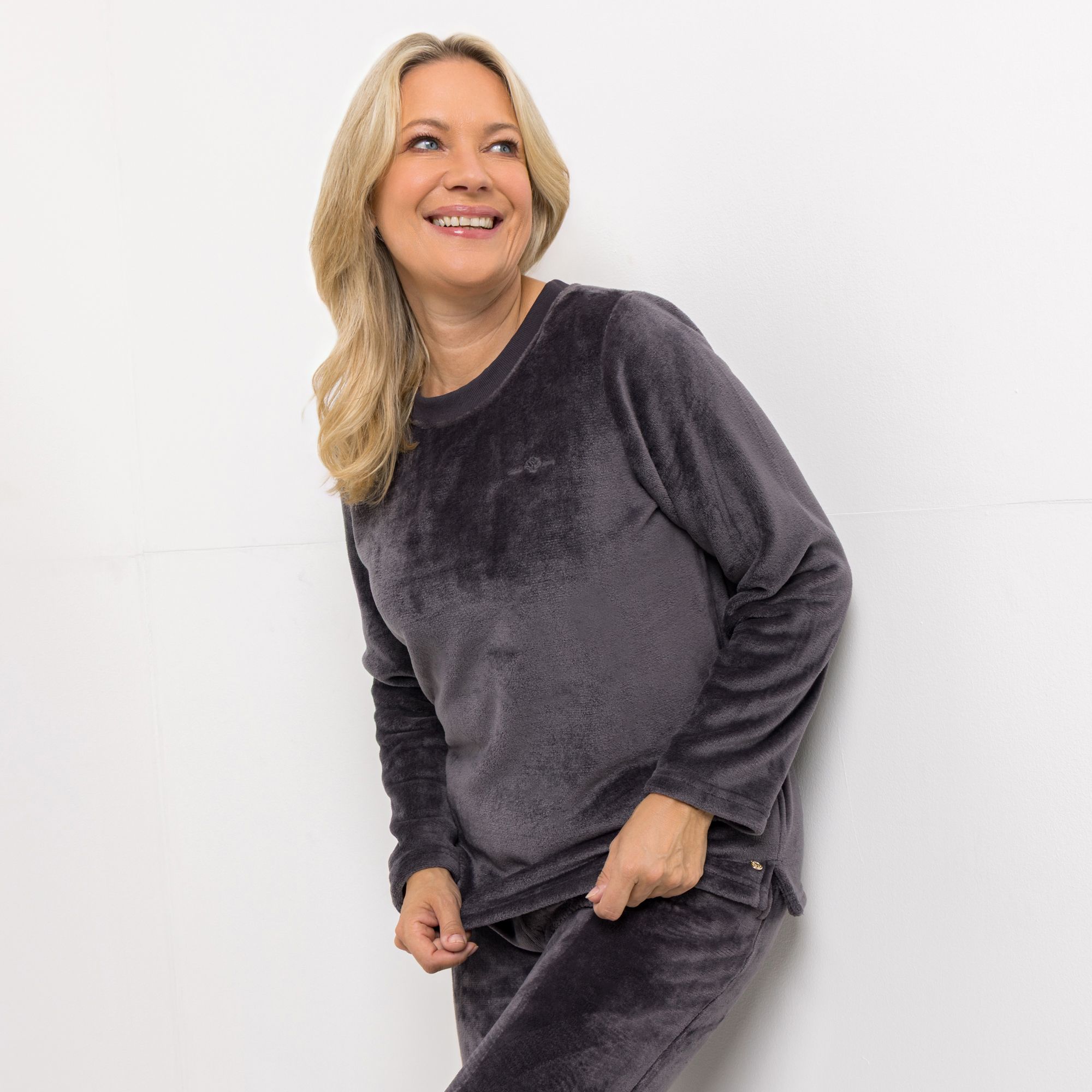 MONT CHALET Damen-Pullover uni Mikrofaser Chinchilla Rundhalsausschnitt