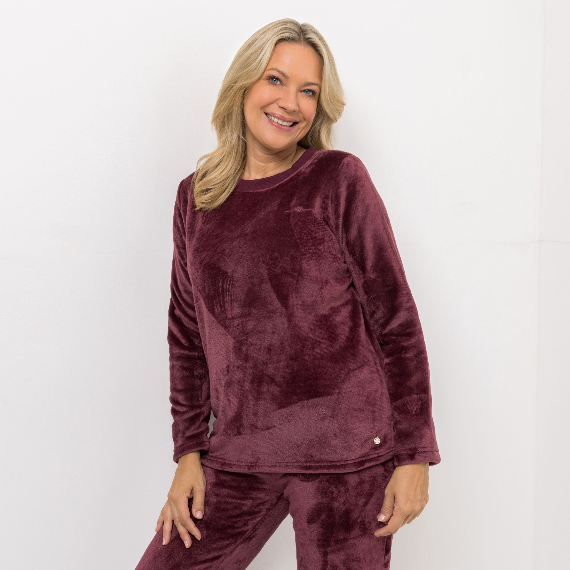 MONT CHALET Damen-Pullover uni Mikrofaser Chinchilla Rundhalsausschnitt