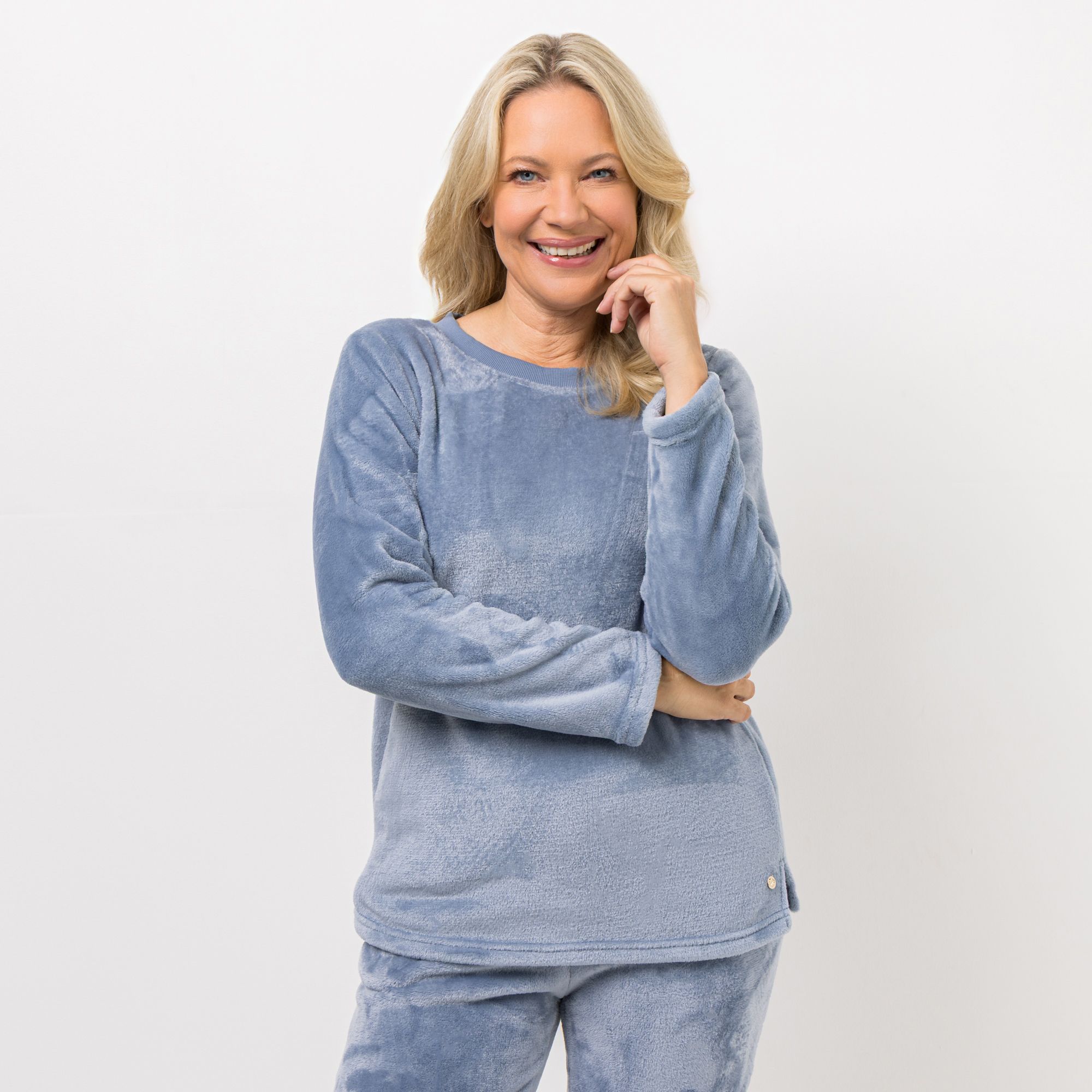 MONT CHALET Damen-Pullover uni Mikrofaser Chinchilla Rundhalsausschnitt