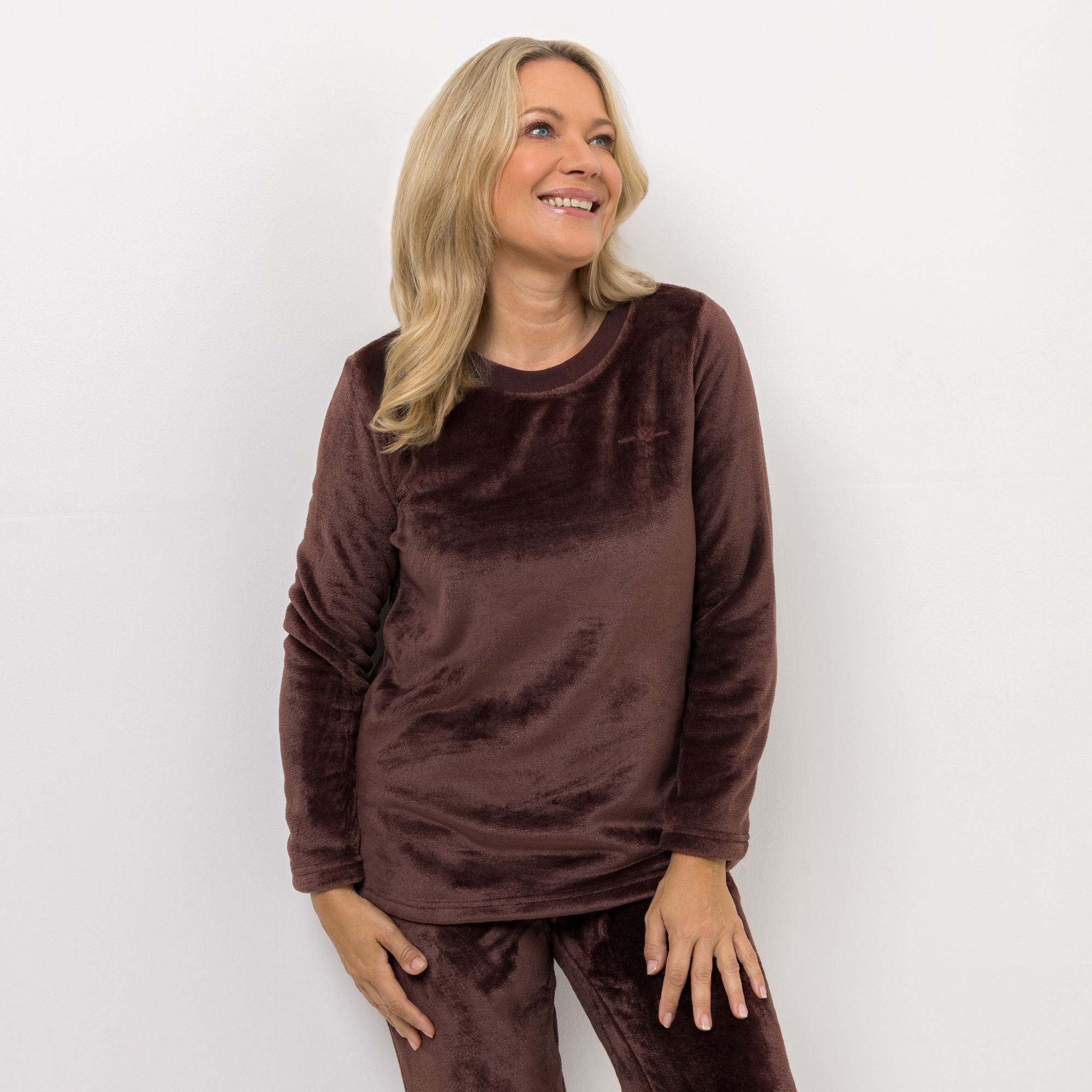MONT CHALET Damen-Pullover uni Mikrofaser Chinchilla Rundhalsausschnitt