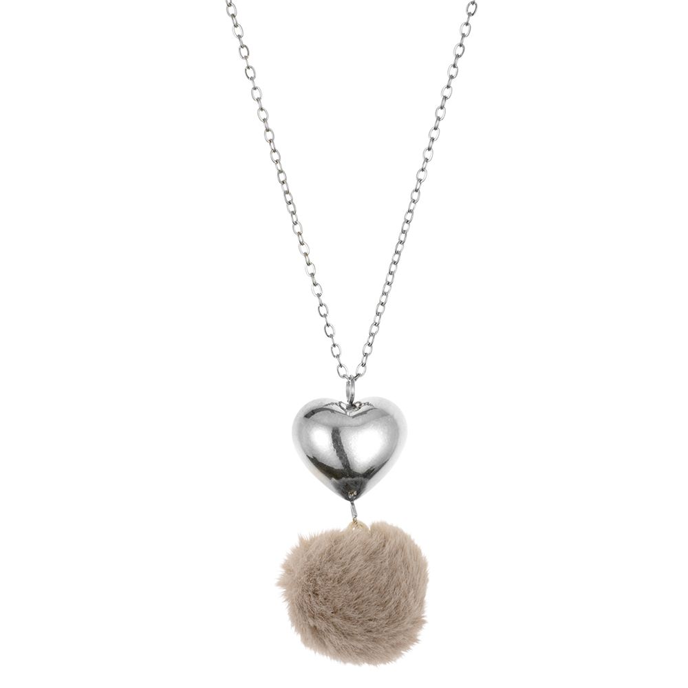 MONT CHALET Edelstahl-Collier Fellimitat-Anhänger Herzchen Modeschmuck