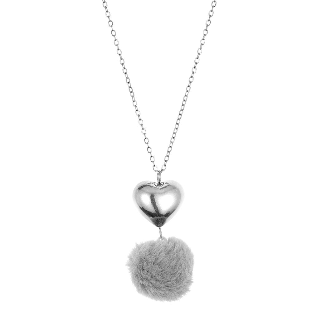 MONT CHALET Edelstahl-Collier Fellimitat-Anhänger Herzchen Modeschmuck