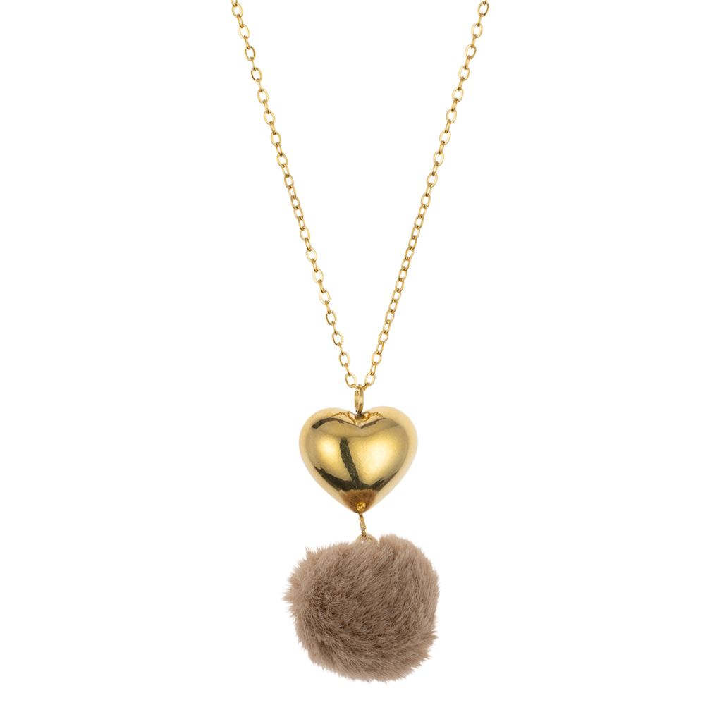 MONT CHALET Edelstahl-Collier Fellimitat-Anhänger Herzchen Modeschmuck