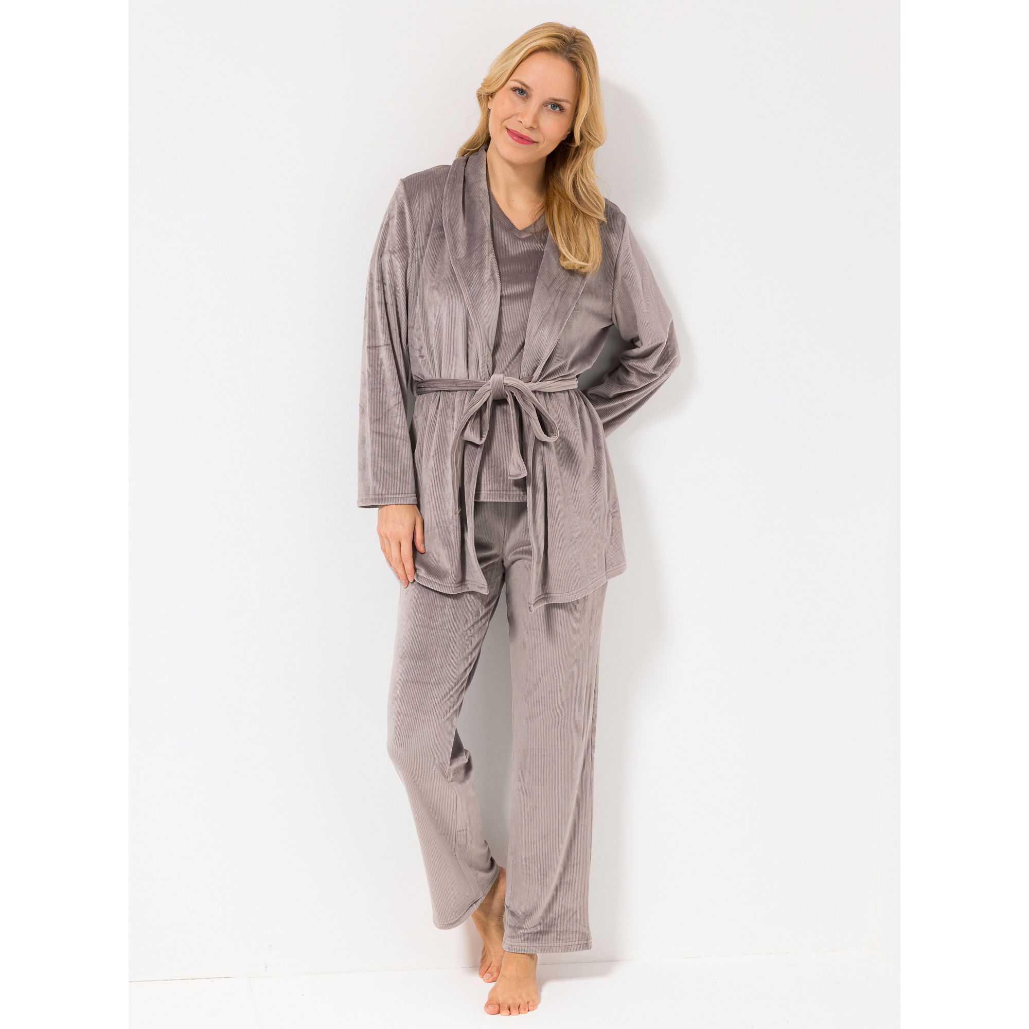 MONT CHALET Damen-Hausanzug uni Cord-Optik Mikrofaser Samtfell, 3tlg.