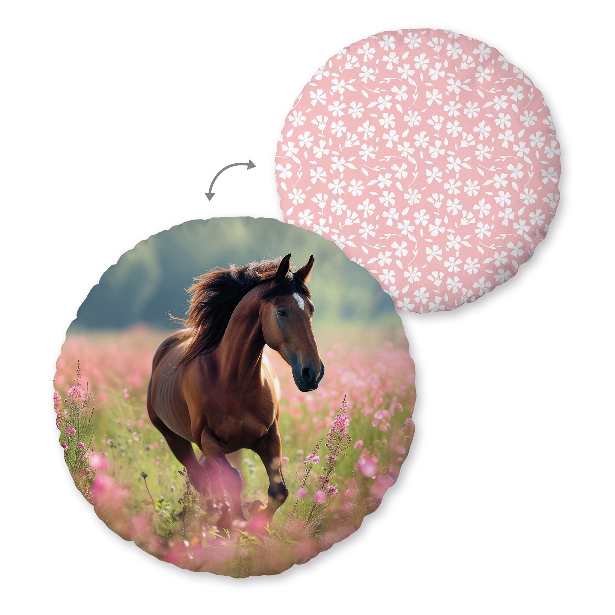 Young Collection Dekokissen Pferde-Motiv waschbar rund, Ø ca. 50cm