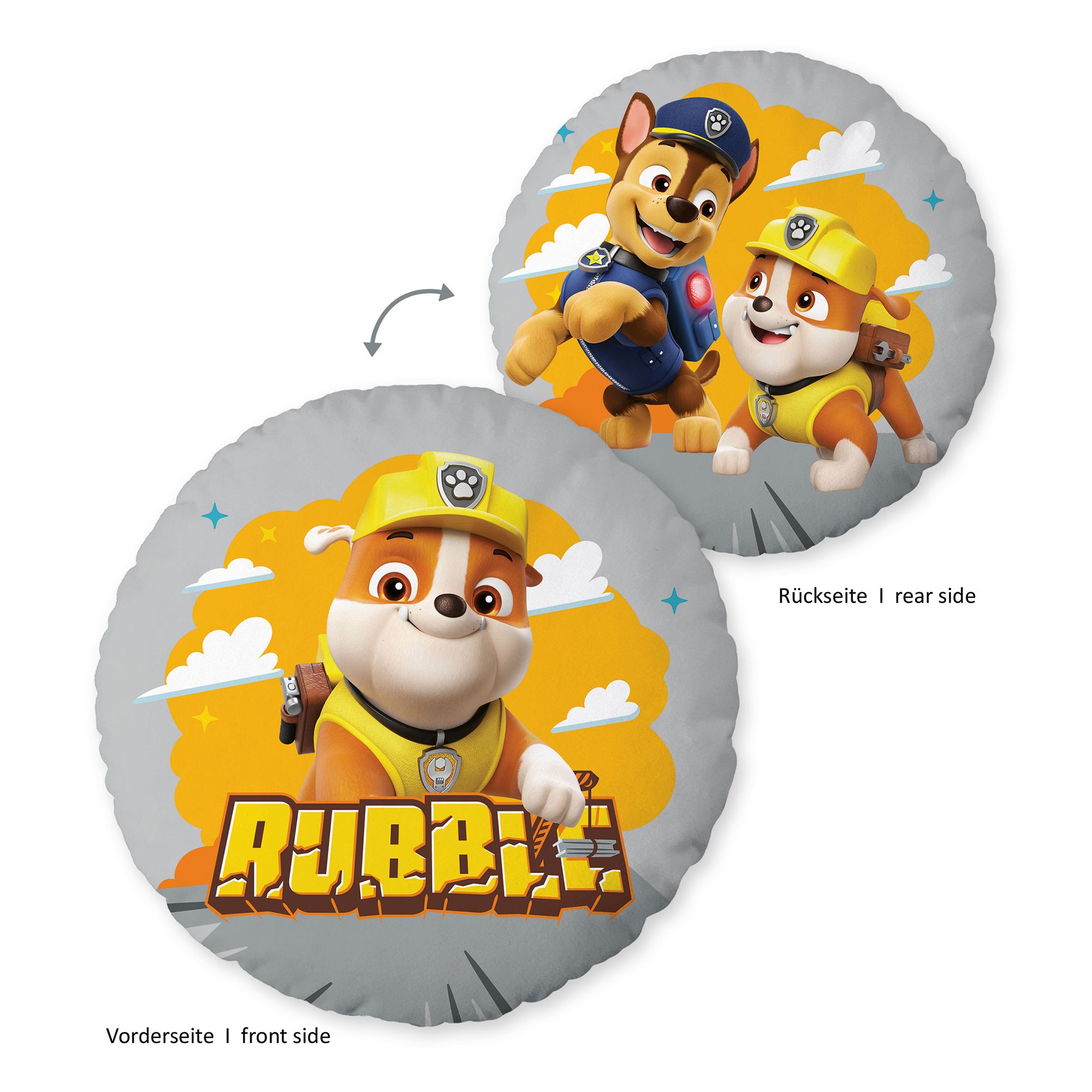 PAW PATROL™ Dekokissen Chase & Rubble waschbar rund, Ø ca. 50cm