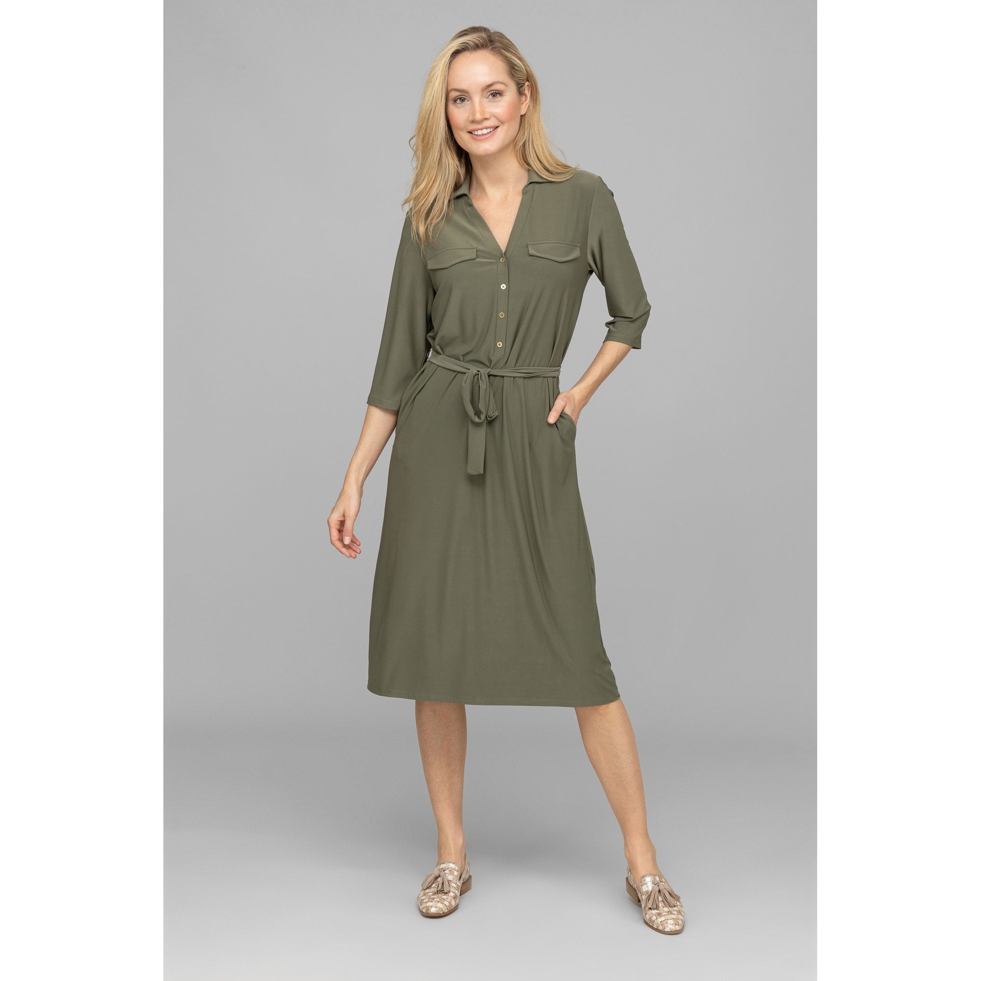 B-Ware VIA MILANO Kleid, 3/4-Arm V-Ausschnitt elastisches Material