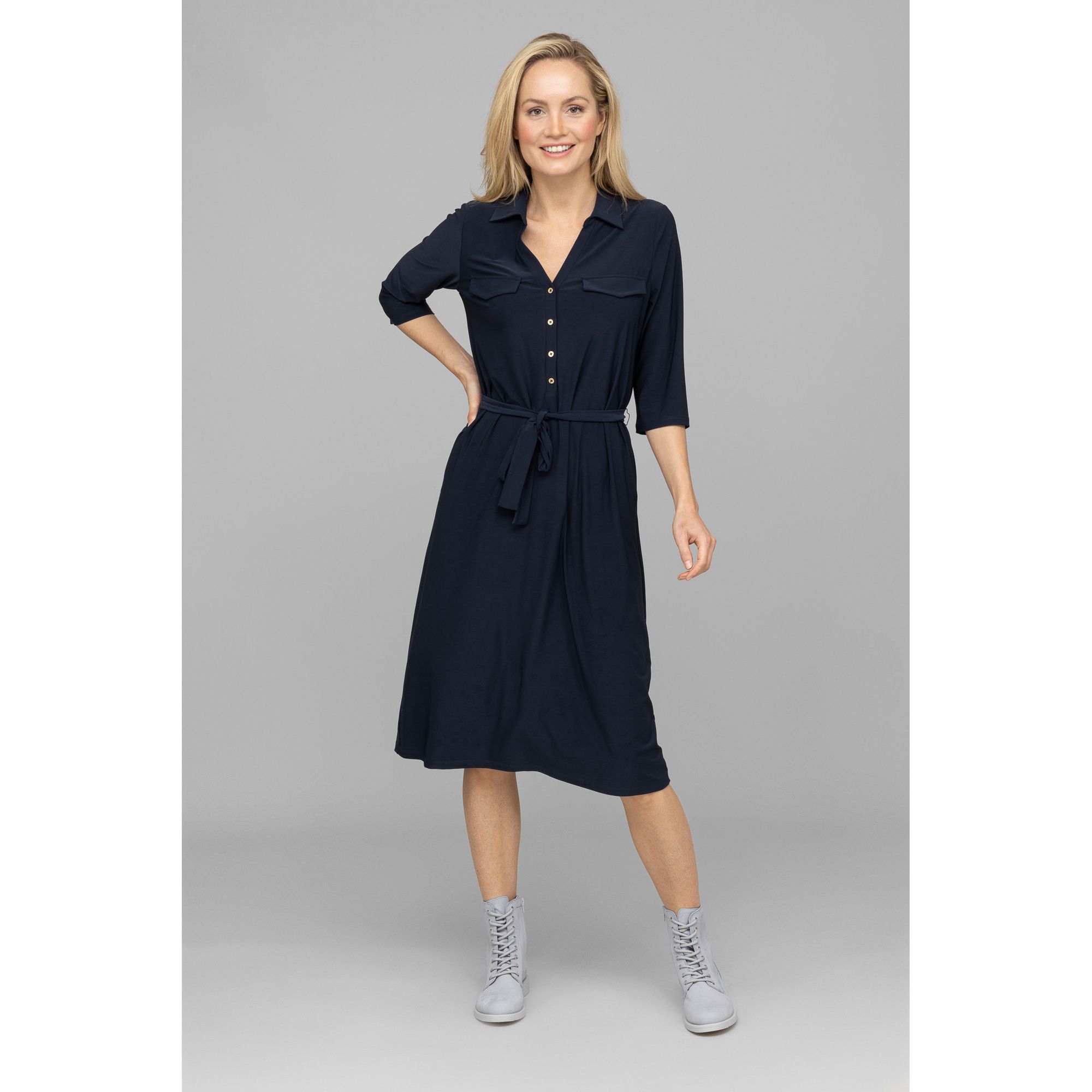 B-Ware VIA MILANO Kleid, 3/4-Arm V-Ausschnitt elastisches Material