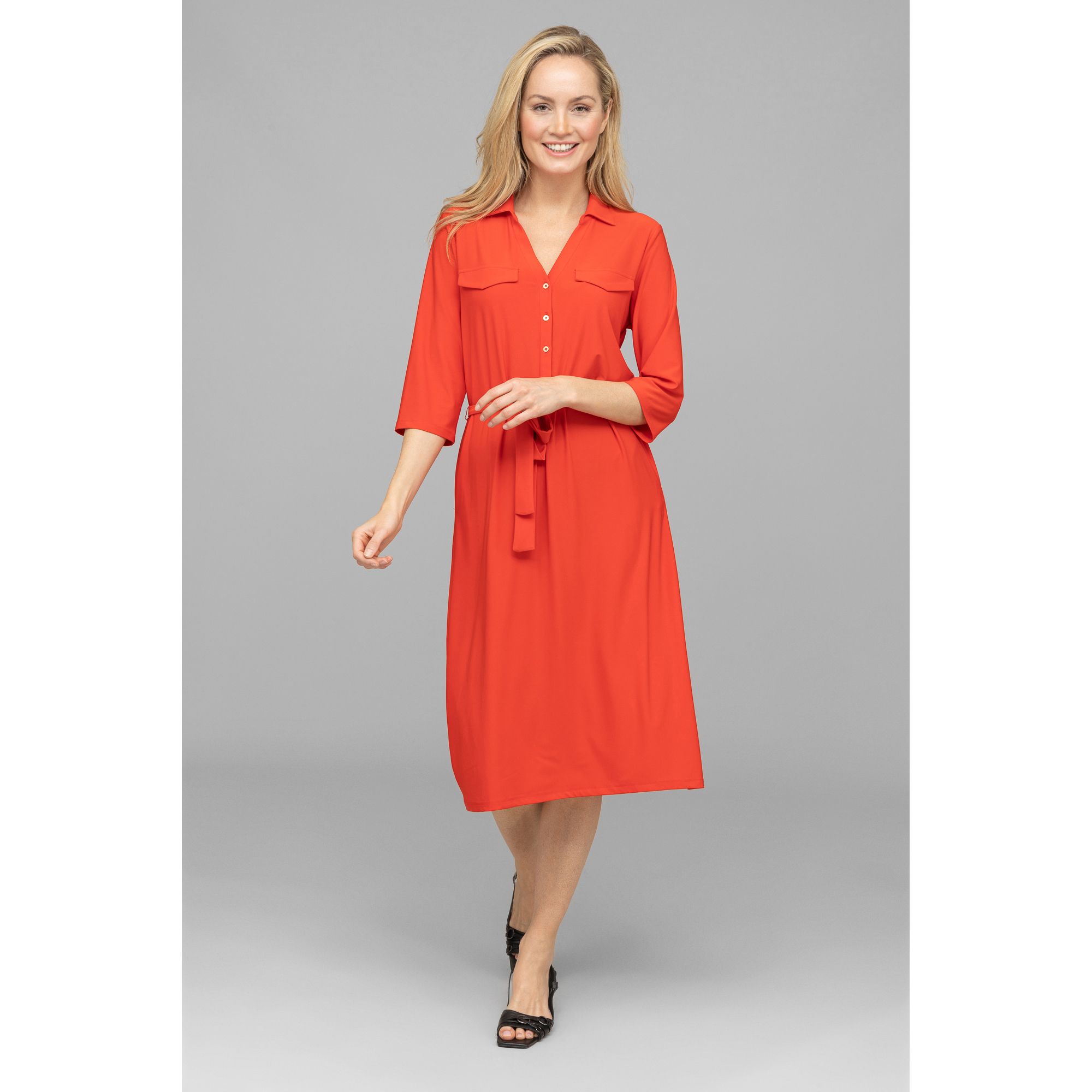 B-Ware VIA MILANO Kleid, 3/4-Arm V-Ausschnitt elastisches Material