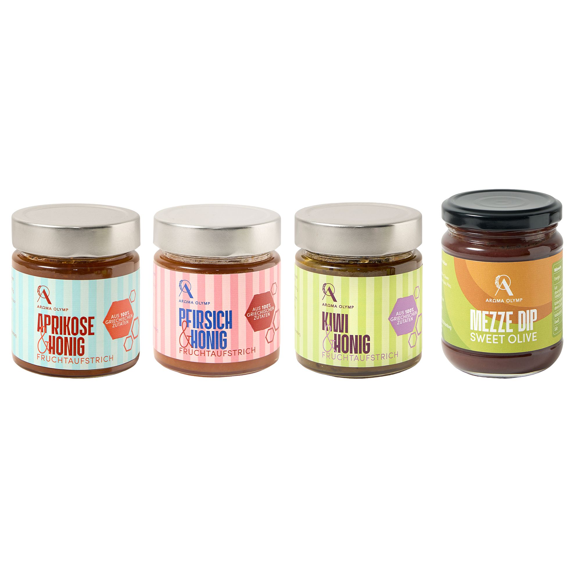 AROMA OLYMP Griechische Fruchtaufstriche Set 4 versch. Sorten Inhalt 920g