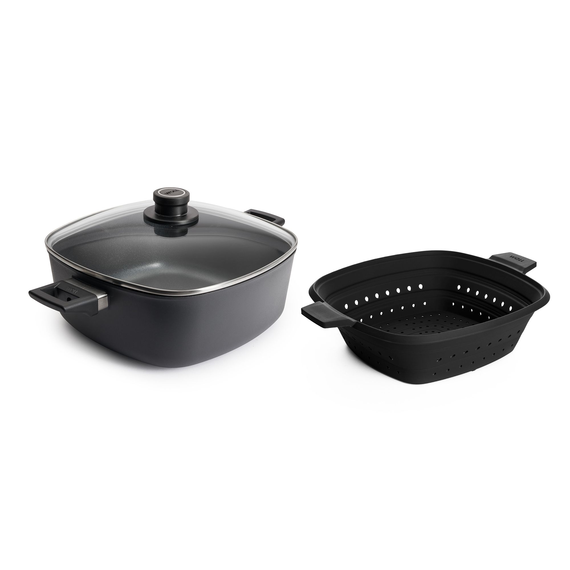 WOLL® D-Lite Viereckbratentopf 28x28 cm, PFAS-frei inkl. Siebeinsatz