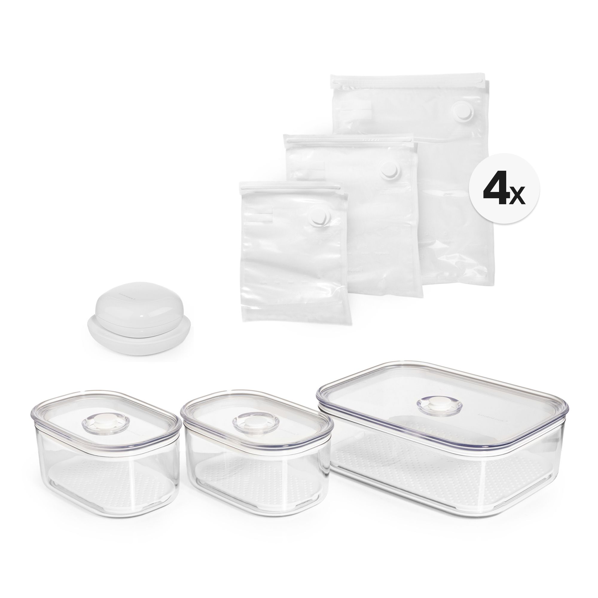 LocknLock Vakuum-Set: 3 Dosen 2x900ml & 1x2,4L 12 Vakuumierbeutel und Vakuumier-Gerät