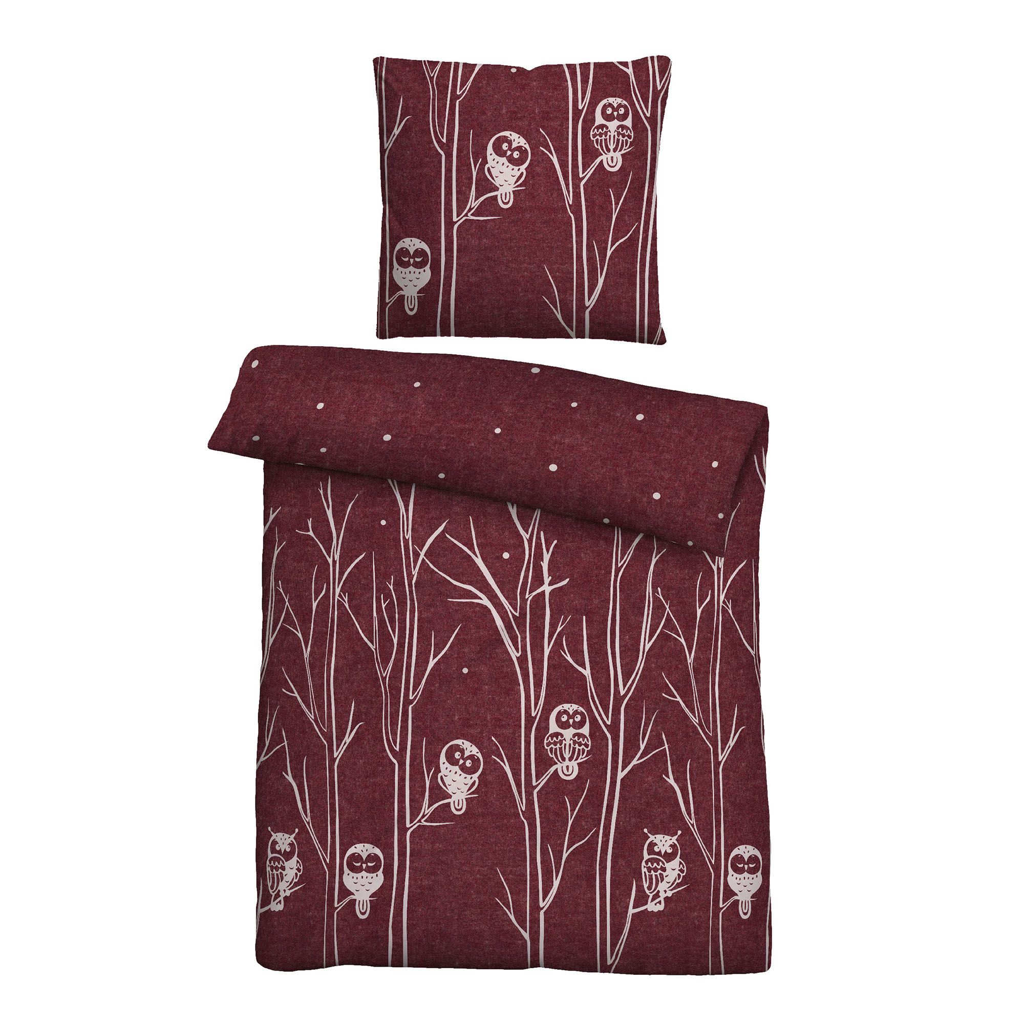 biberna® Bettwäsche Eulen Melange-Flanell Einzelbett, 2tlg.