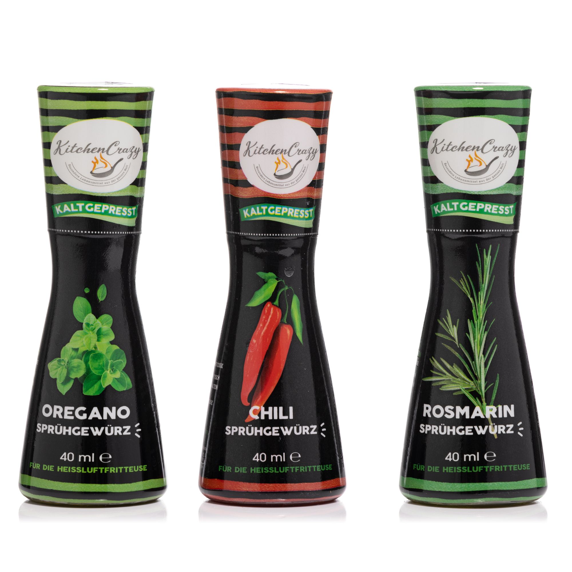 KITCHENCRAZY Sprühgewürze für die Heissluftfritteuse 3 Stück im Set Inhalt 3x 40ml
