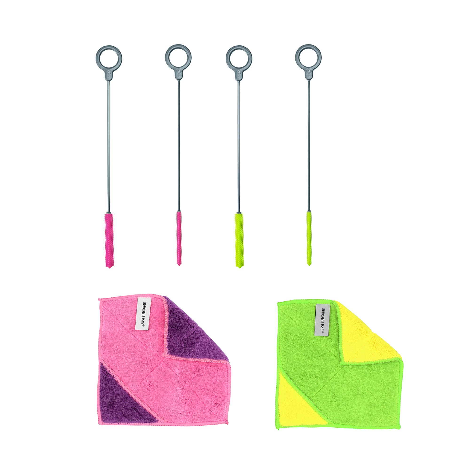 KOCHBLUME® Reinigungs-Set 4x Spezialbürsten & 2x Mikrofasertücher 6tlg.