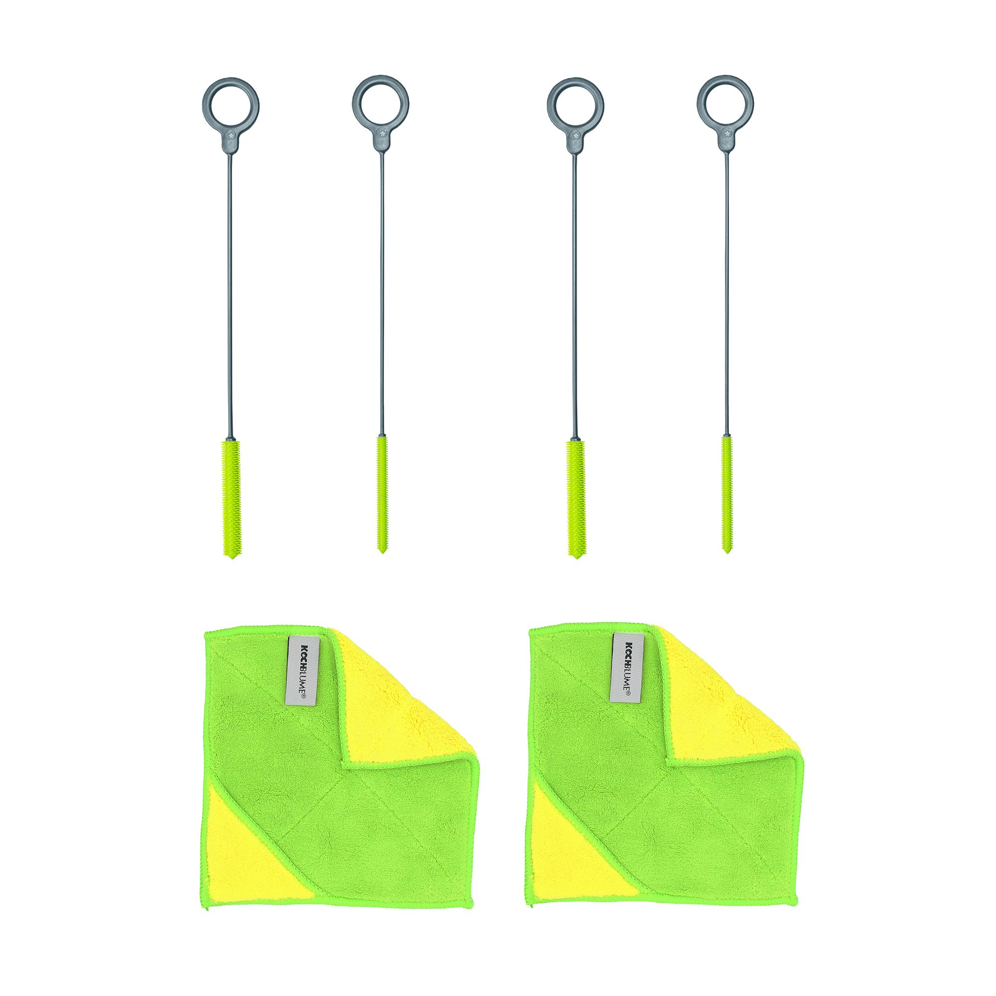 KOCHBLUME® Reinigungs-Set 4x Spezialbürsten & 2x Mikrofasertücher 6tlg.