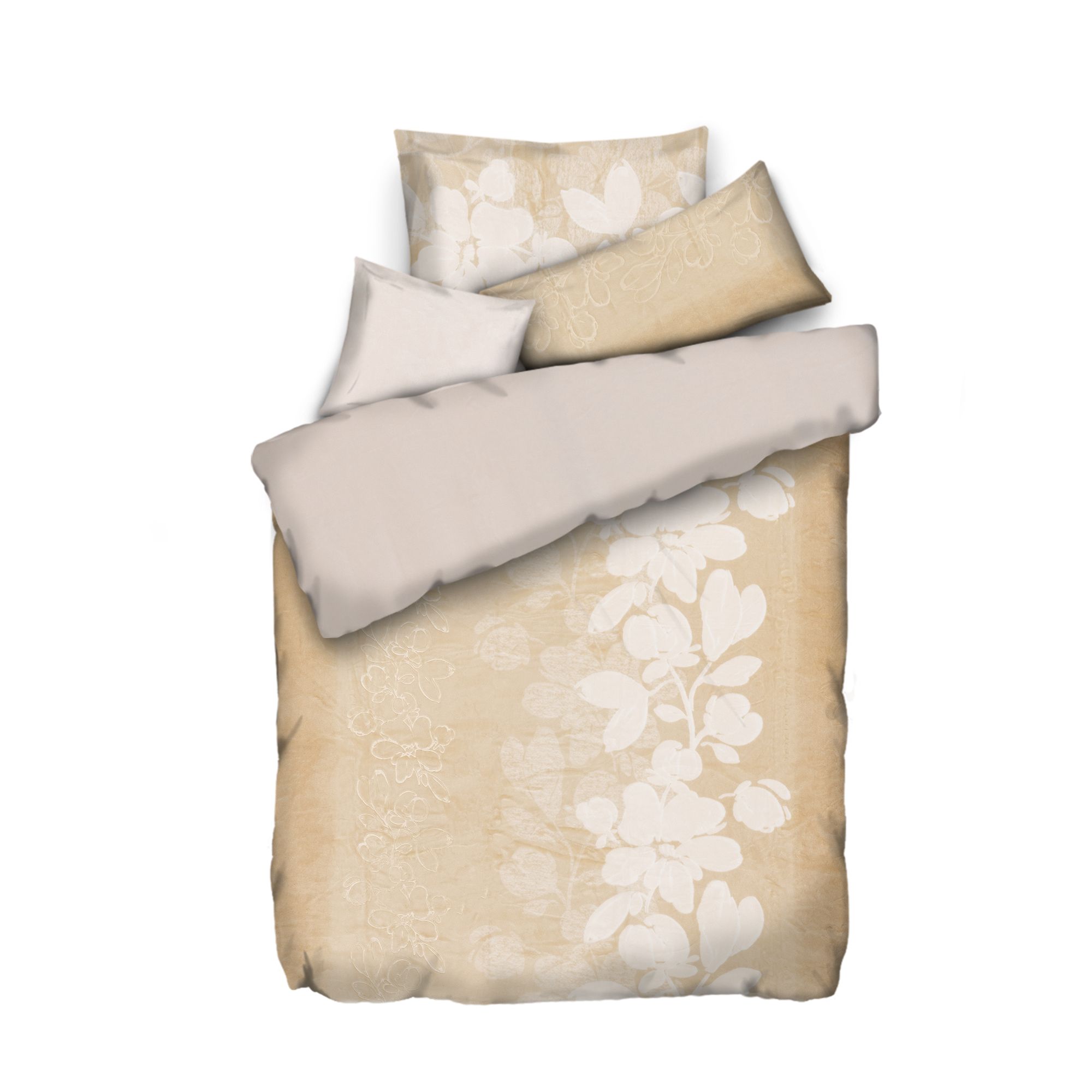 MONT CHALET Wendebettwäsche geprägte Blumenranke Mikrfaser Chinchilla Einzelbett, 4tlg.