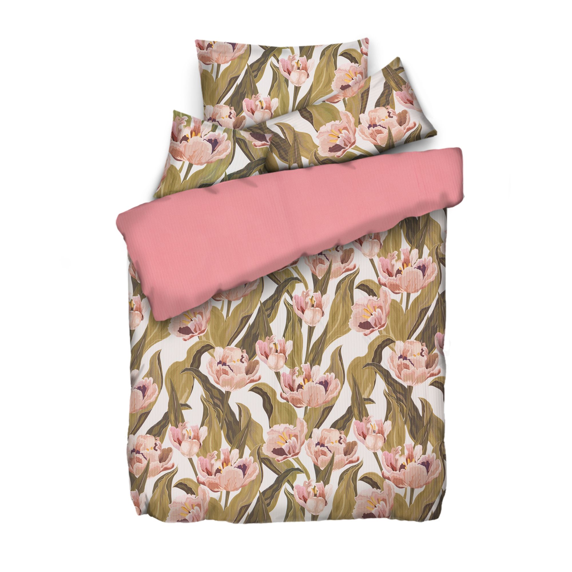 JERYMOOD Rib-Jersey Wendebettwäsche Tulpenwiese Mikrofaser Jersey Einzelbett, 4ttlg.