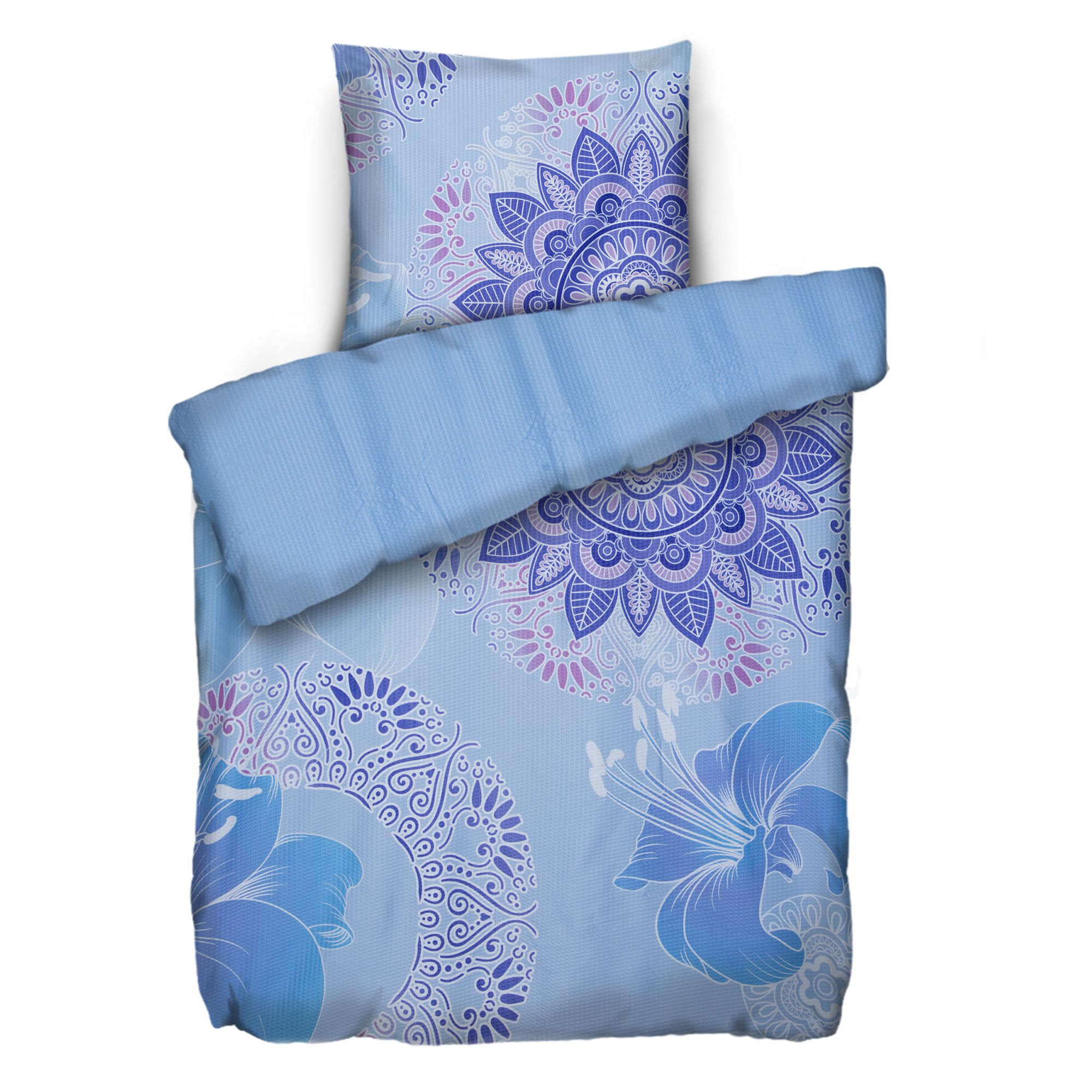 SOFT WAVE Wendebettwäsche Ornamente & Blumen Mikrofaser Seersucker Einzelbett, 2tlg.