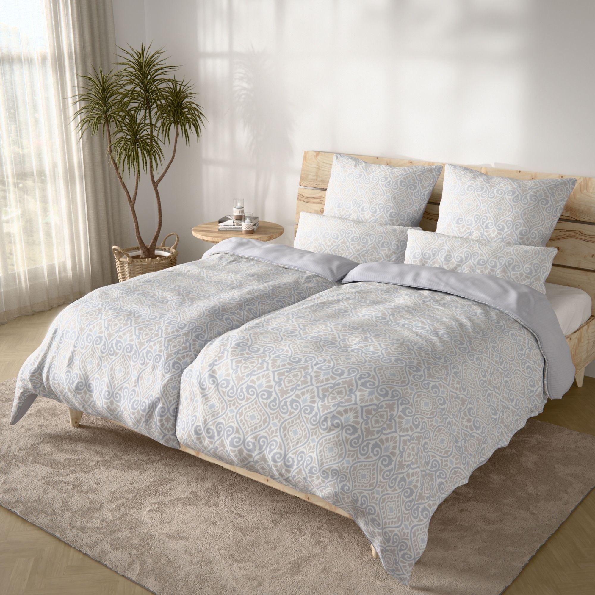 JERYMOOD Rib-Jersey Wendebettwäsche Ornamente Mikrofaser Jersey Doppelbett, 6tlg.