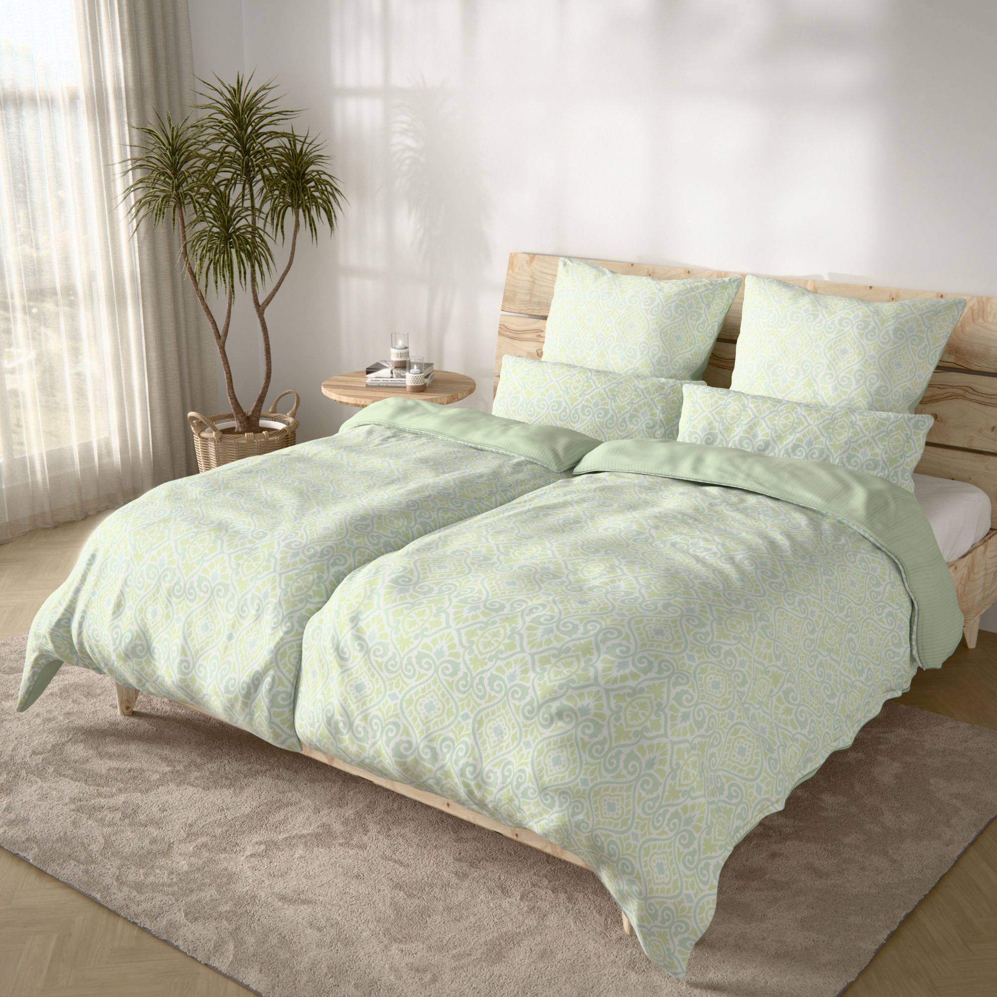 JERYMOOD Rib-Jersey Wendebettwäsche Ornamente Mikrofaser Jersey Doppelbett, 6tlg.