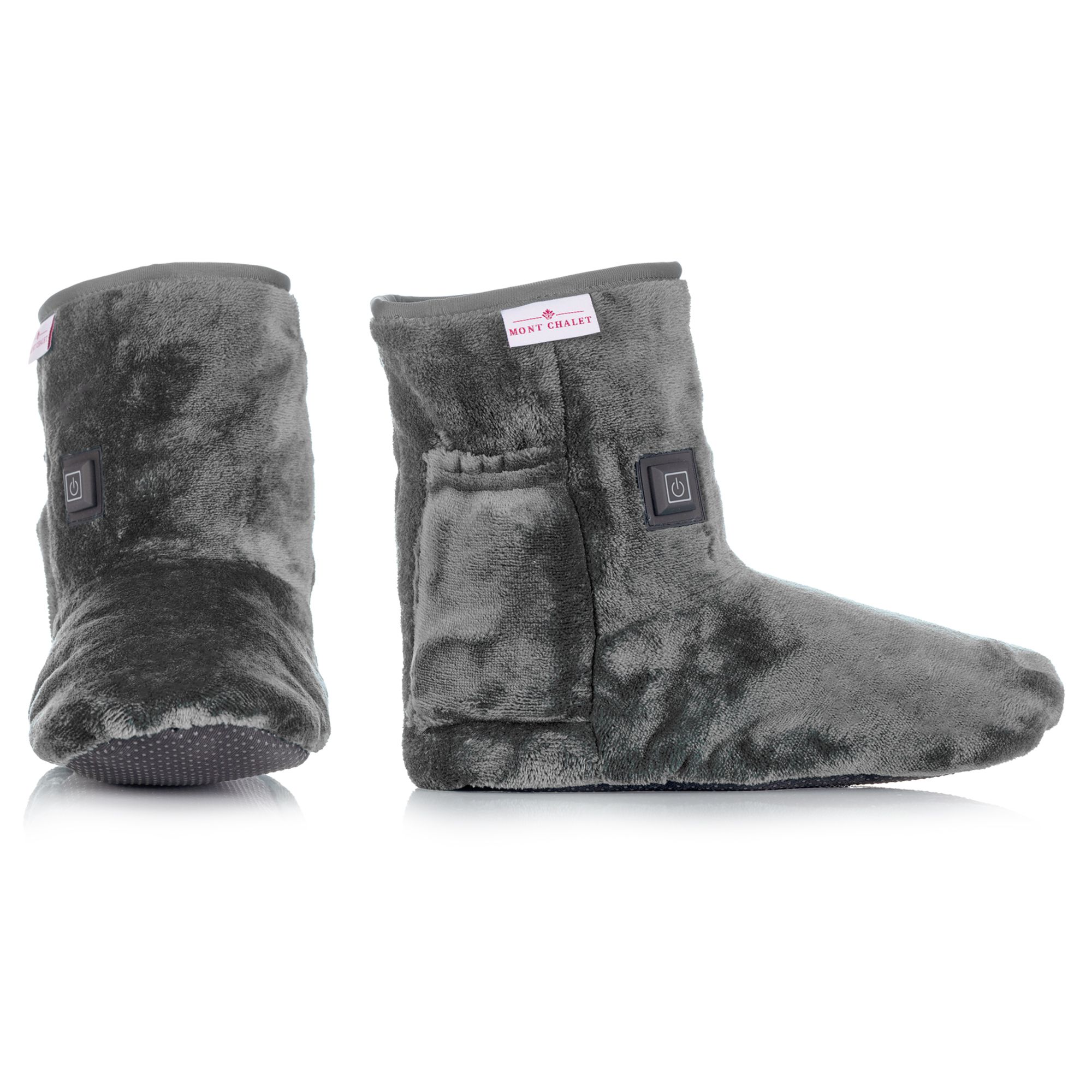 MONT CHALET Heiz-Schuh uni rutschhemmend Mikrofaser Chinchilla inkl. 2 Powerbanks