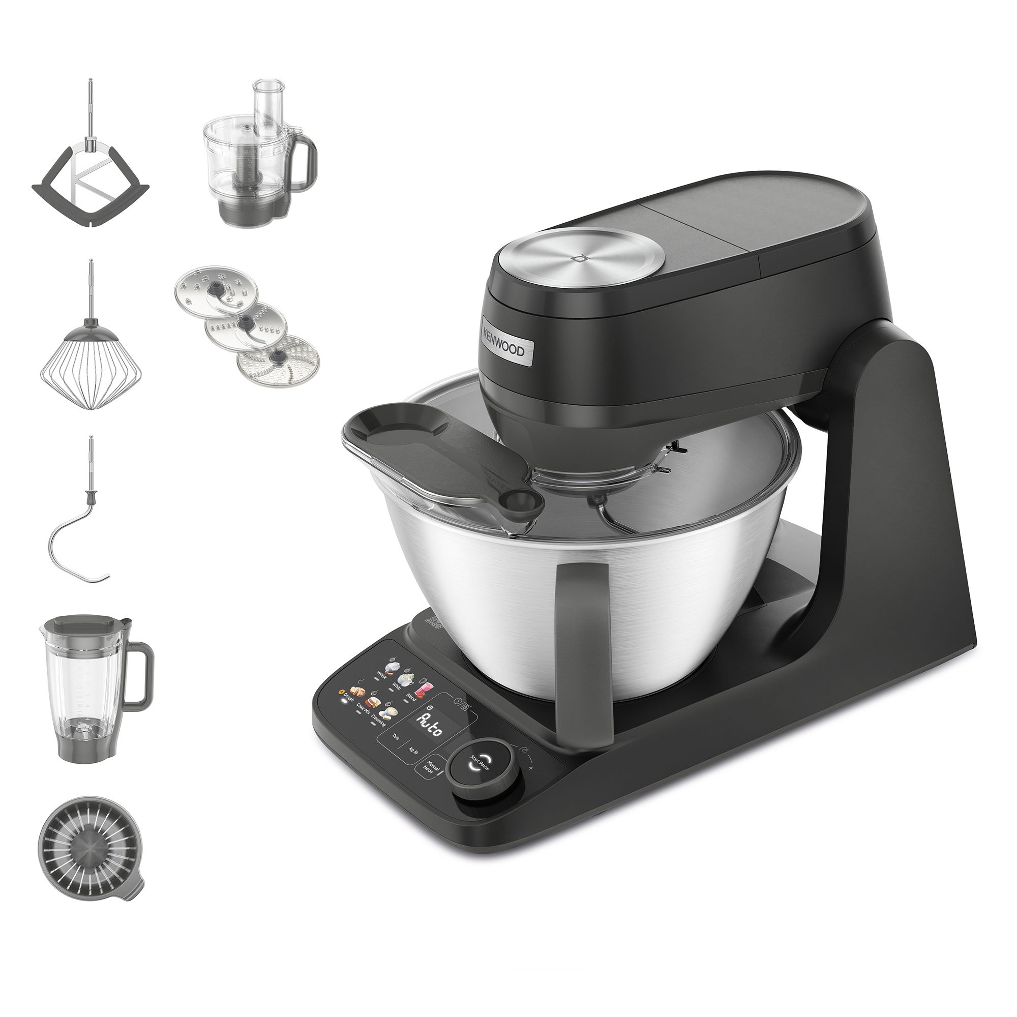 KENWOOD Smart Touch KHC40.050BK Küchenmaschine 6 Touchprogramme inkl. 3 Aufsätze