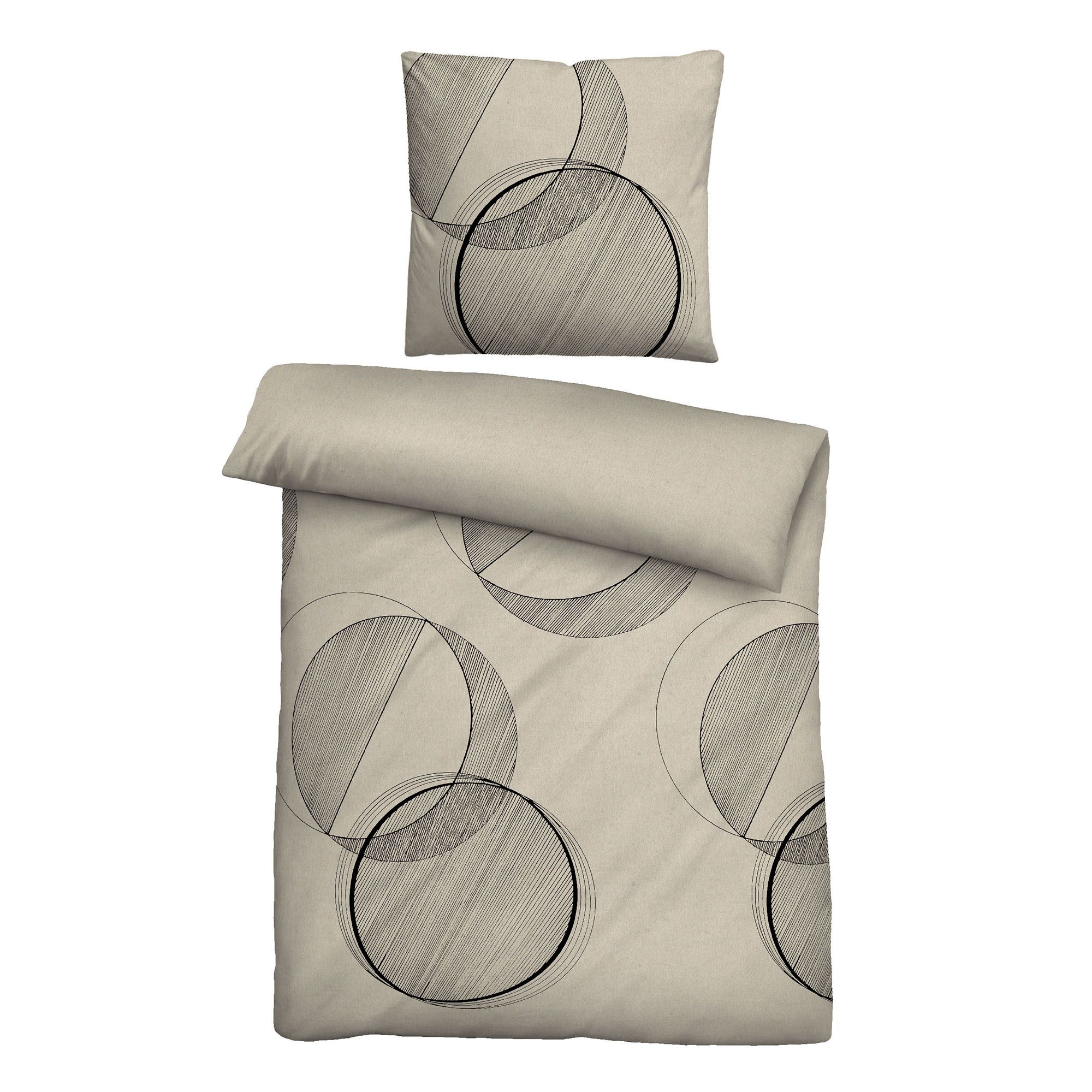 biberna® Bettwäsche Kreise Melange-Flanell Einzelbett, 2tlg.