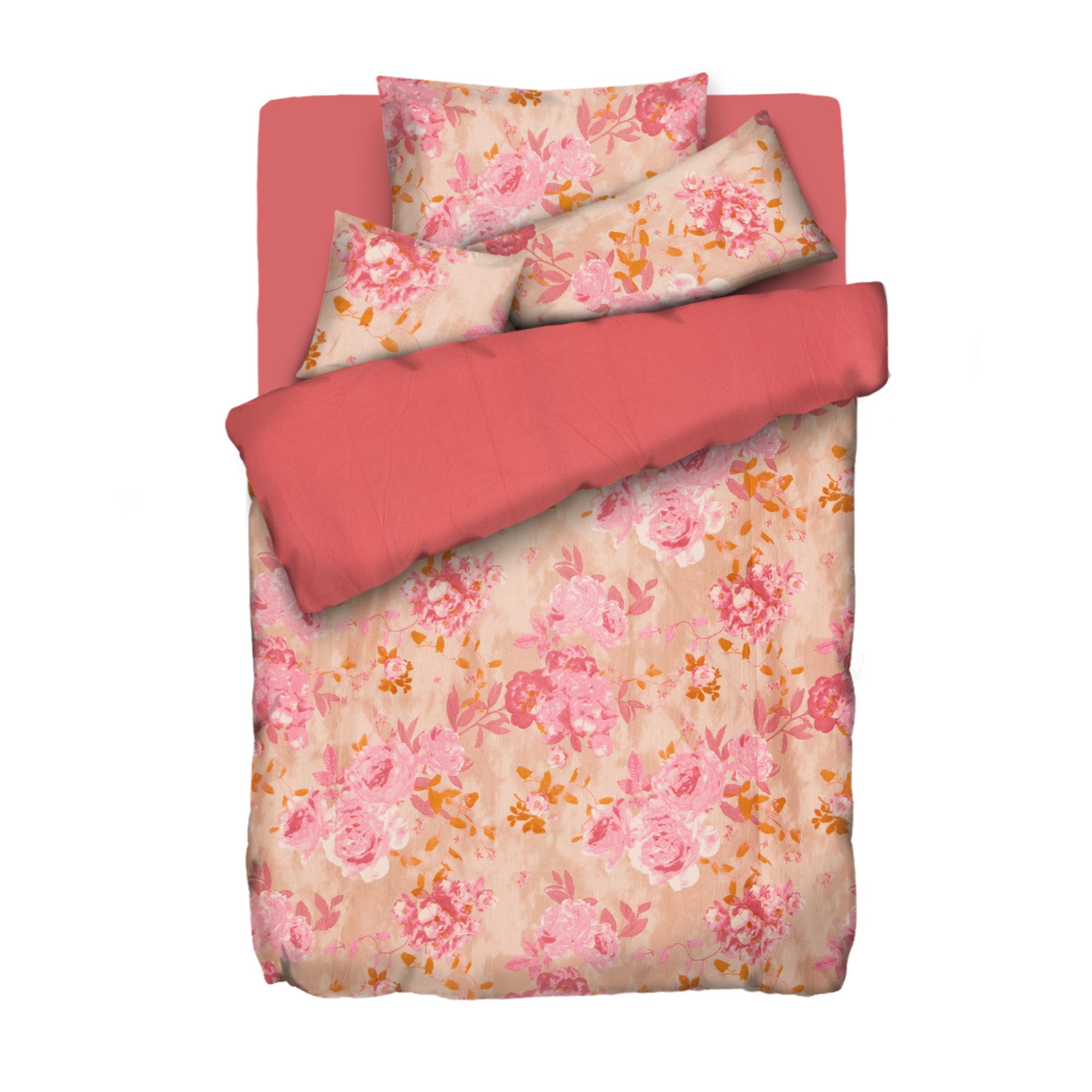 WINTERENGEL Wendebettwäsche Rosenmuster Mikrofaser Flanell Einzelbett, 5tlg.