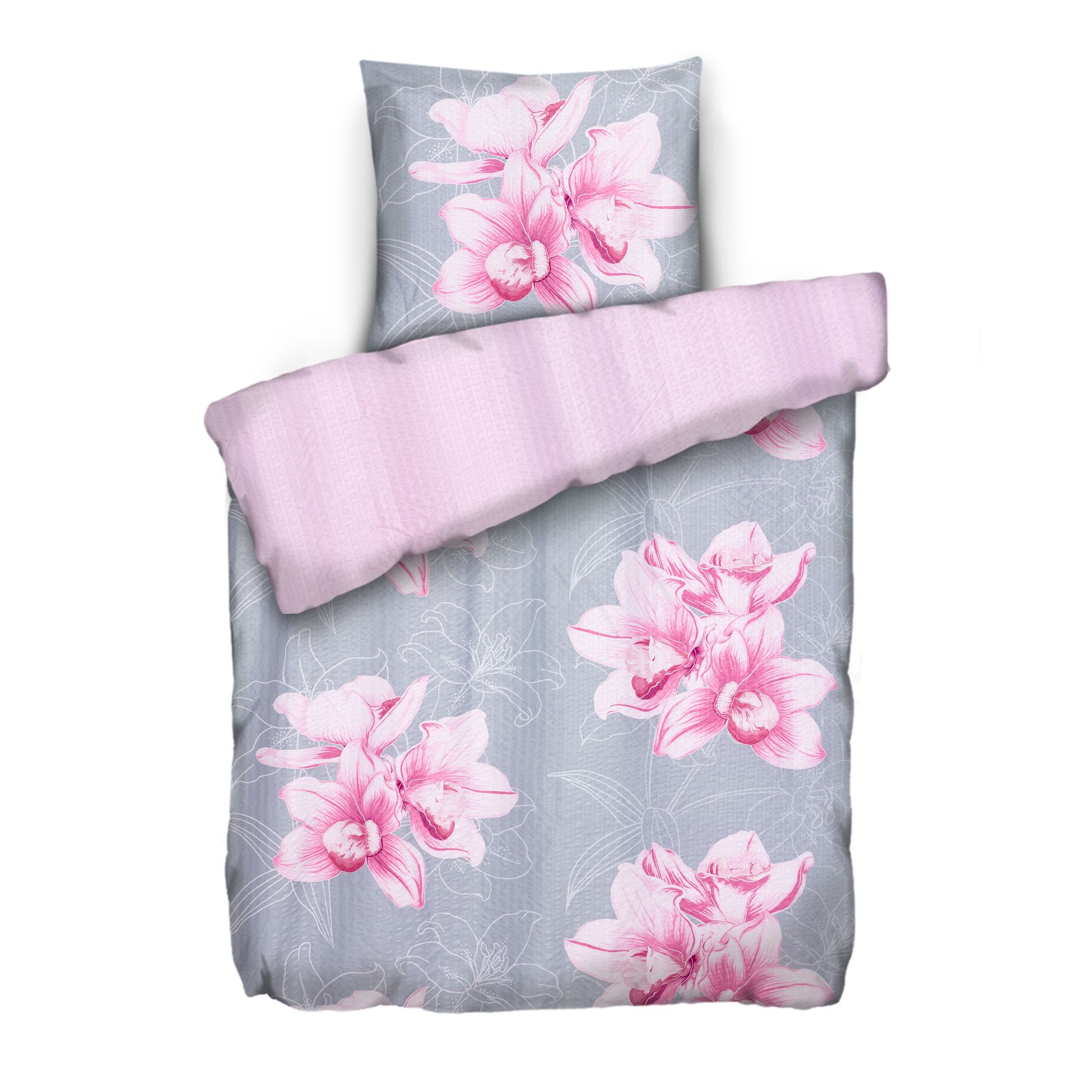 SOFT WAVE Wendebettwäsche tropische Blüten Mikrofaser Seersucker EInzelbett, 2tlg.