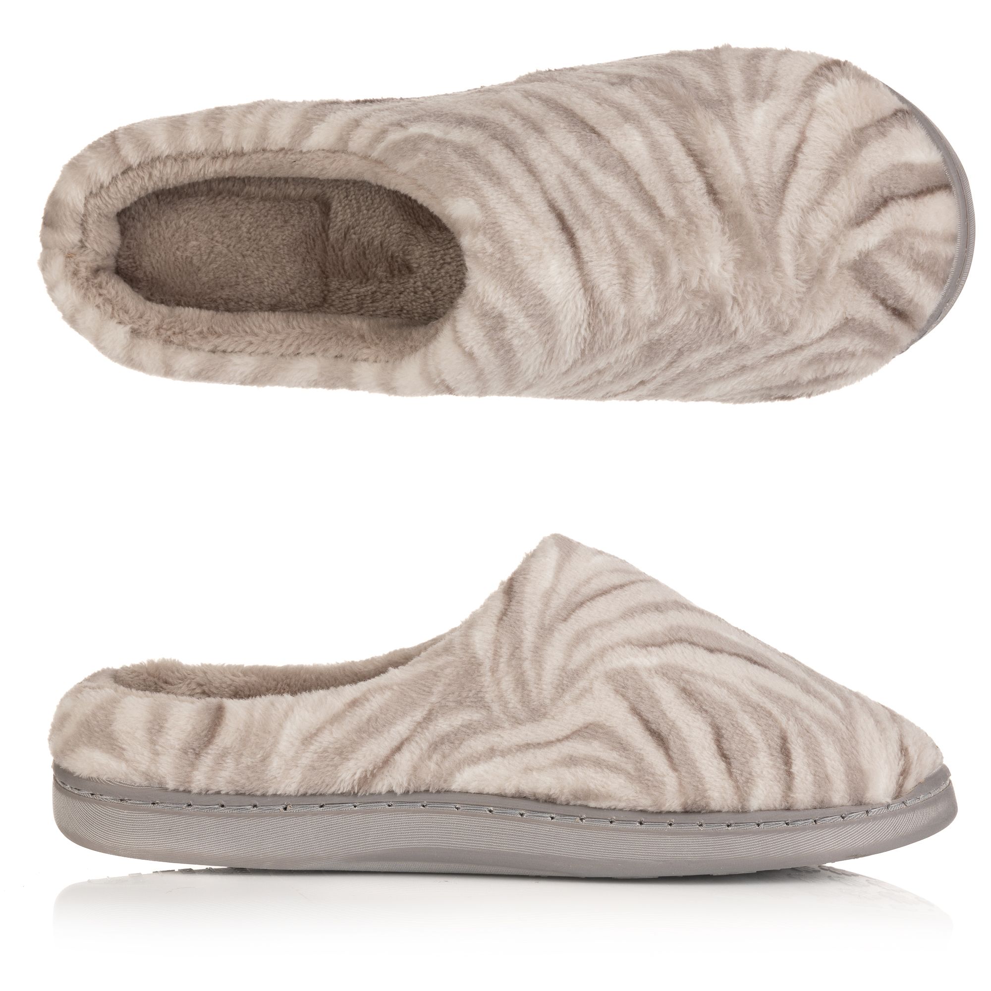 MONT CHALET Damen-Hausschuh bedruckt Mikrofaser Chinchilla weich gepolstert