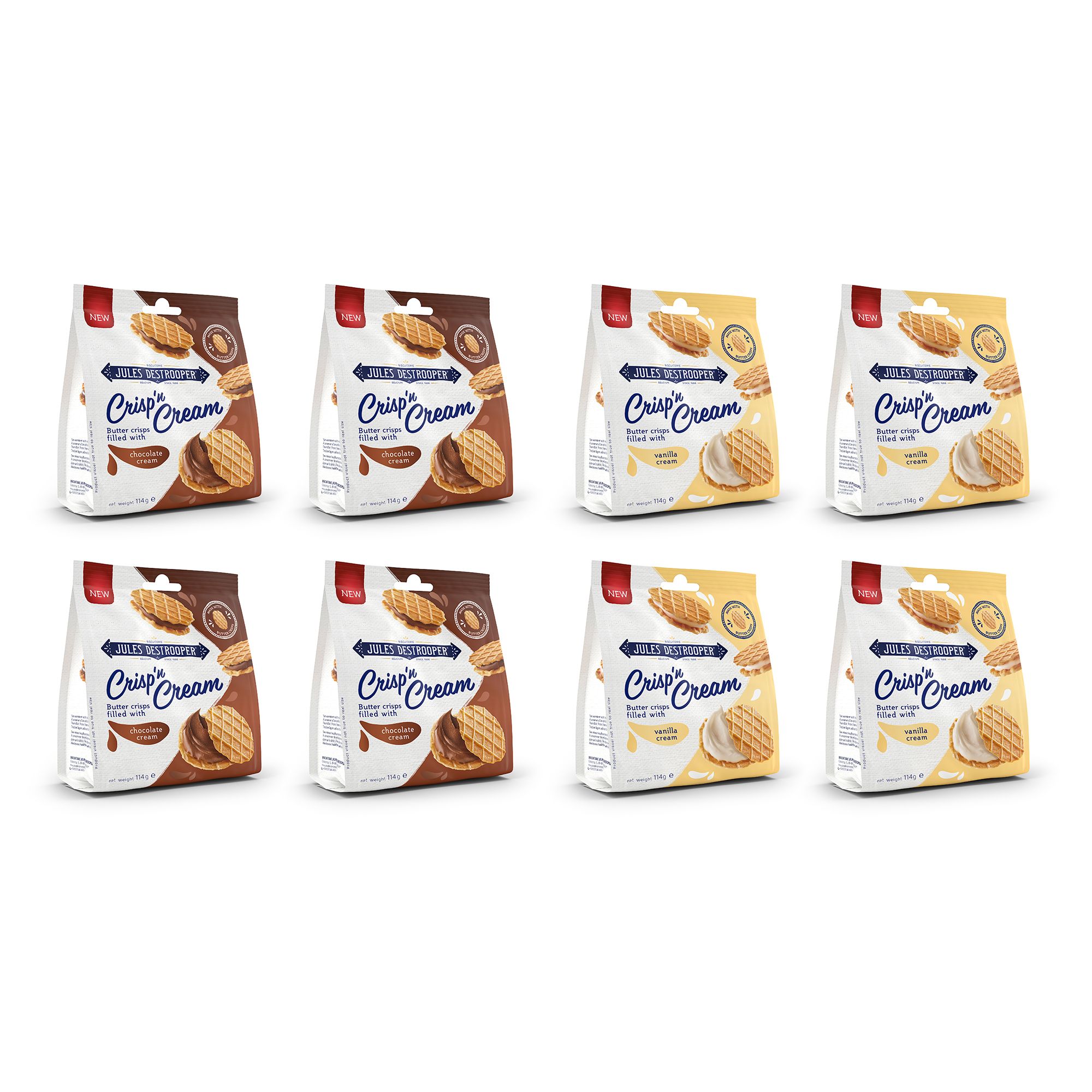 JULES DESTROOPER Feinstes Gebäck Crisp'n Cream 2 Sorten, 8 Packungen Inhalt 914g