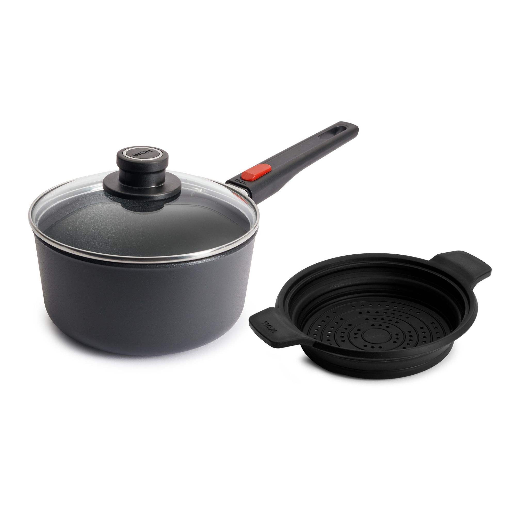 WOLL® D-Lite Stieltopf inkl. Sicherheits- glasdeckel und Siebeinsatz, 20cm