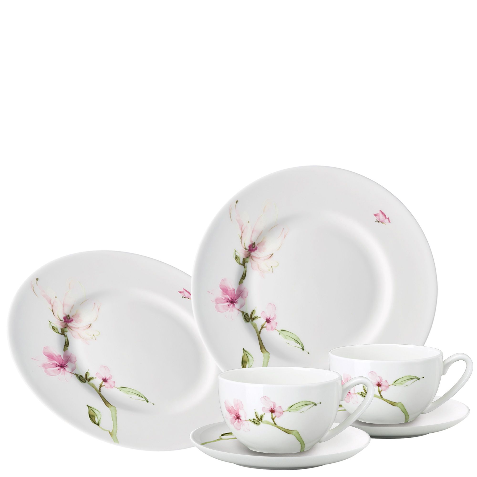 ROSENTHAL Jade Magnolie Frühstücks-Set 6tlg. 2x Teller, 2x Tasse, 2x Untertasse