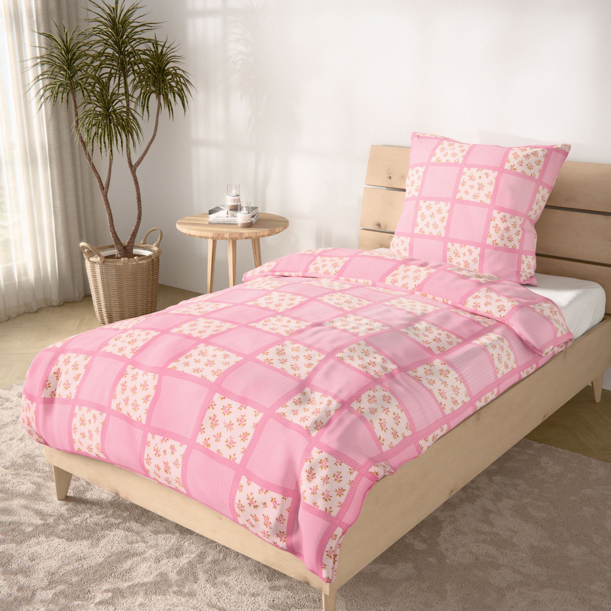 SOFT WAVE Bettwäsche Blimenkästchen Mikrofaser Seersucker Einzelbett, 2tlg.